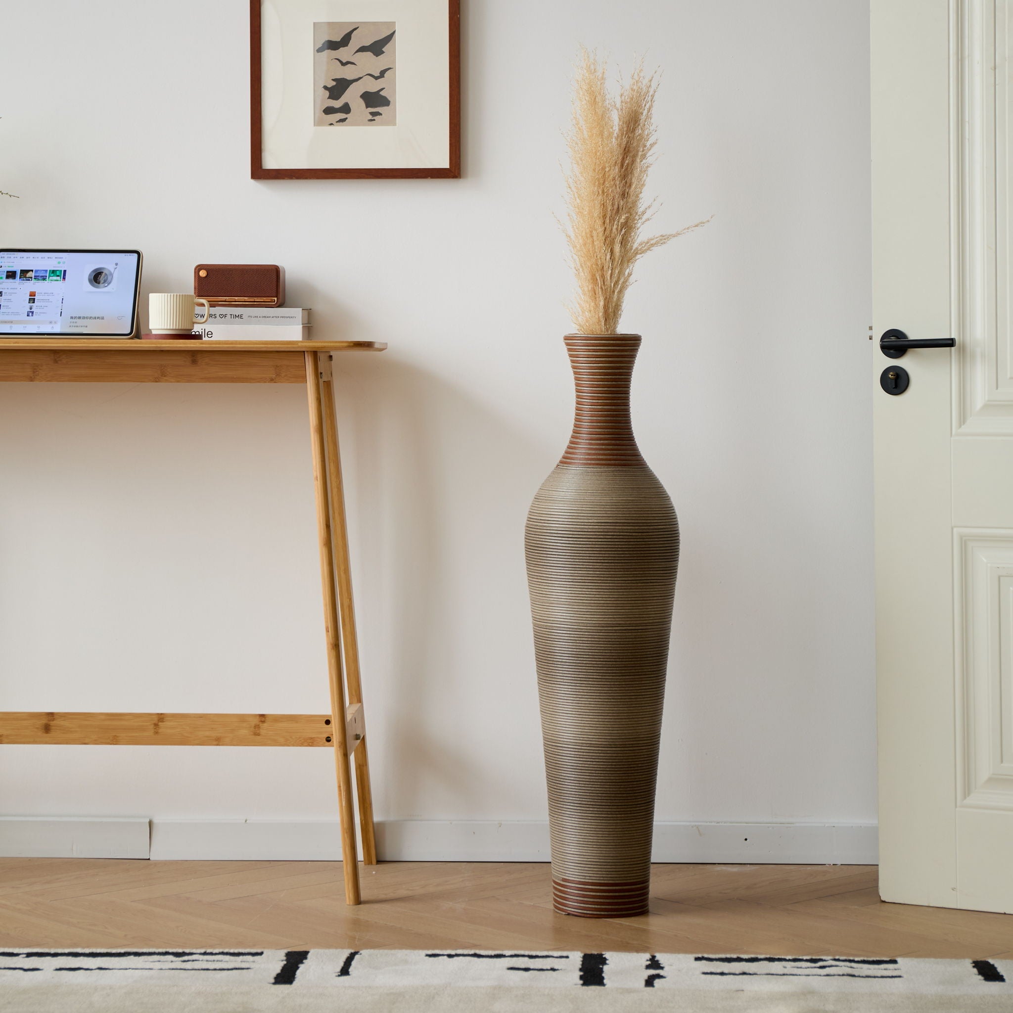 Tall Vase - Brown Decorative Floor Vase, Classic Neat Floor Vase Tall Freestanding Flower Holder, Artificial Rattan Vase, Floor Vase, Flower Holder For Home Decor - Gray