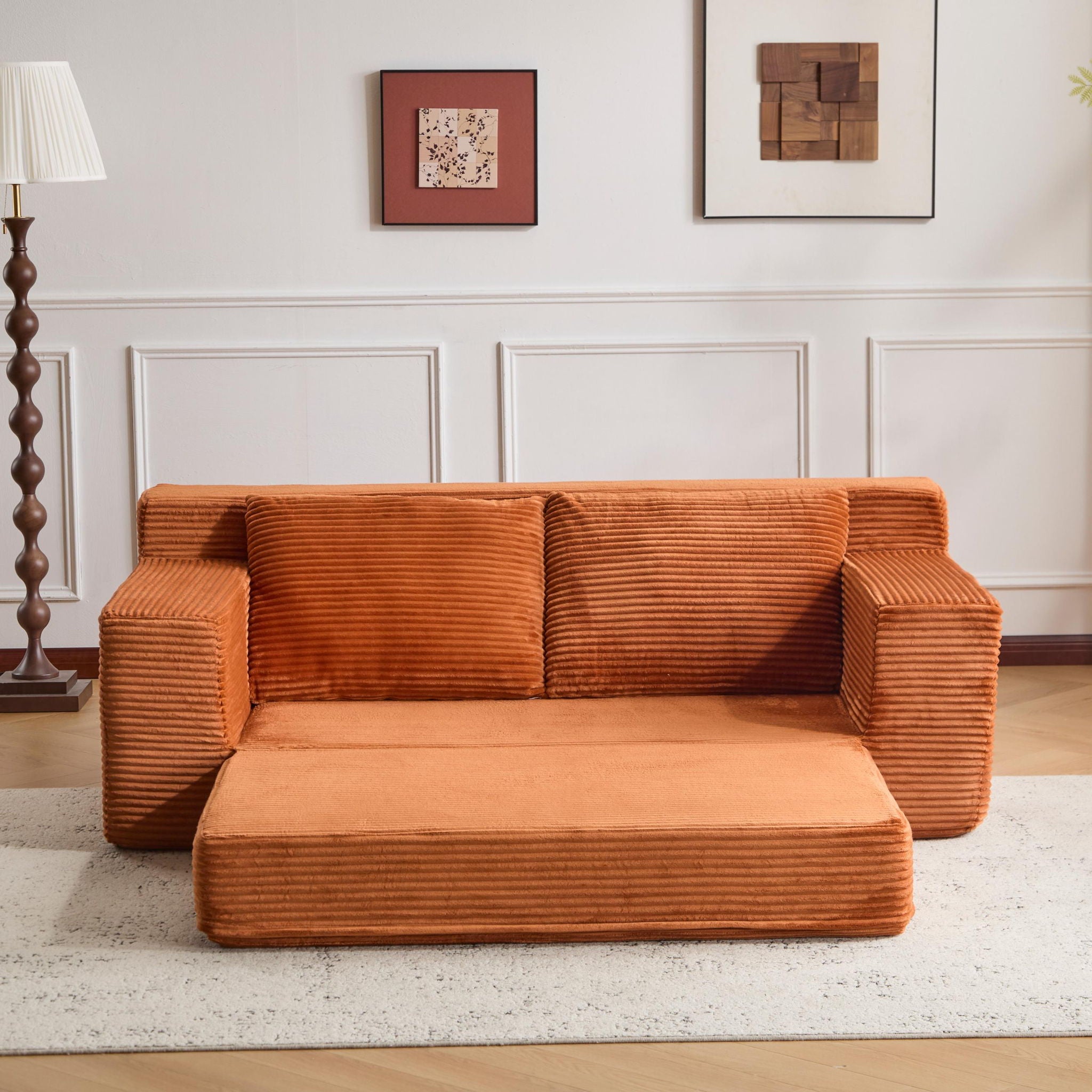 Loveseat Sofa, Comfortable Deep Seat Sofa Bed, Modern Small Corduroy Couch For Living Room Bedroom,Reversible Cushion With Pillows,No Assembly Required,Orange
