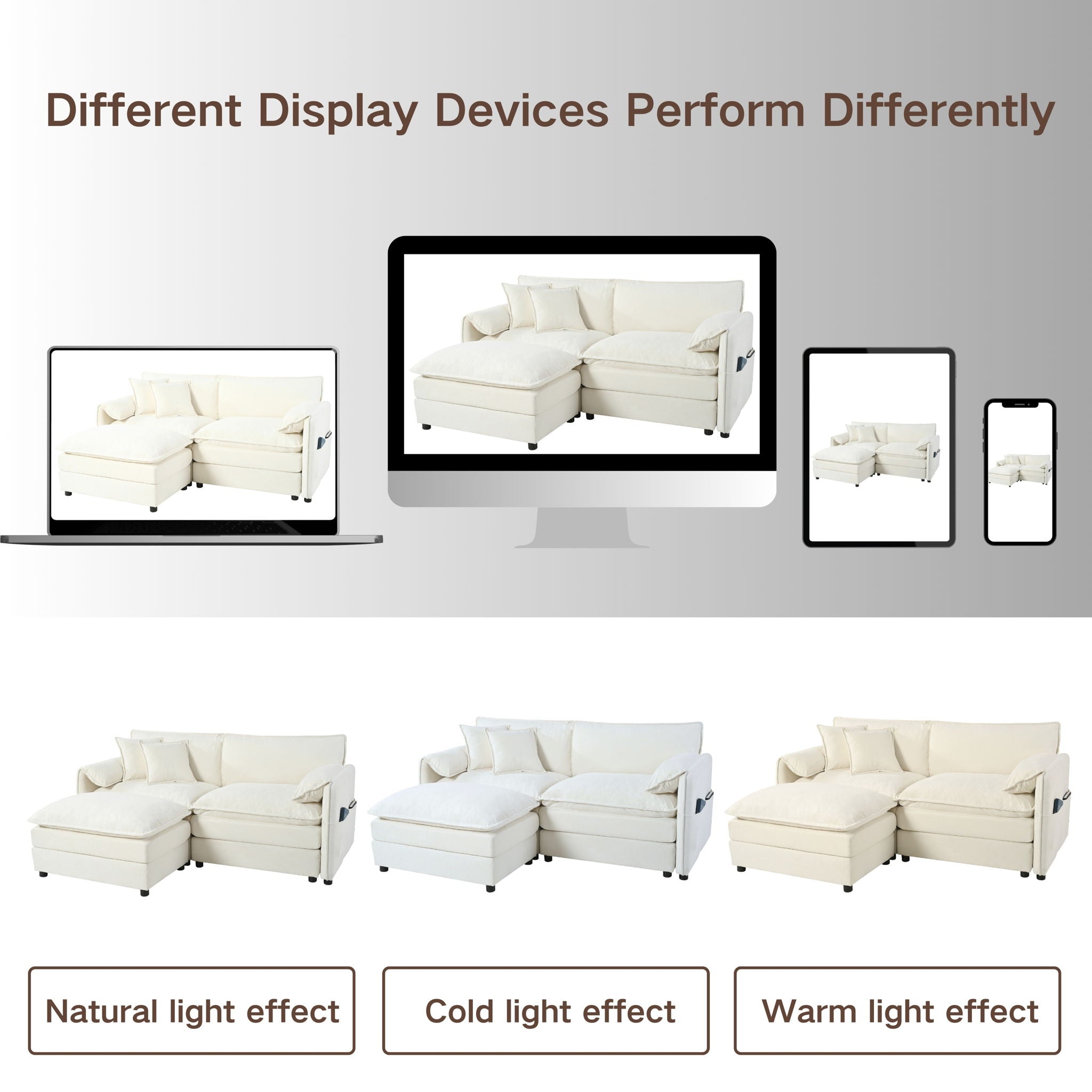 Modern Comfy Deep Seat Modular Sectional Sofa Cloud Couch With Ottoman