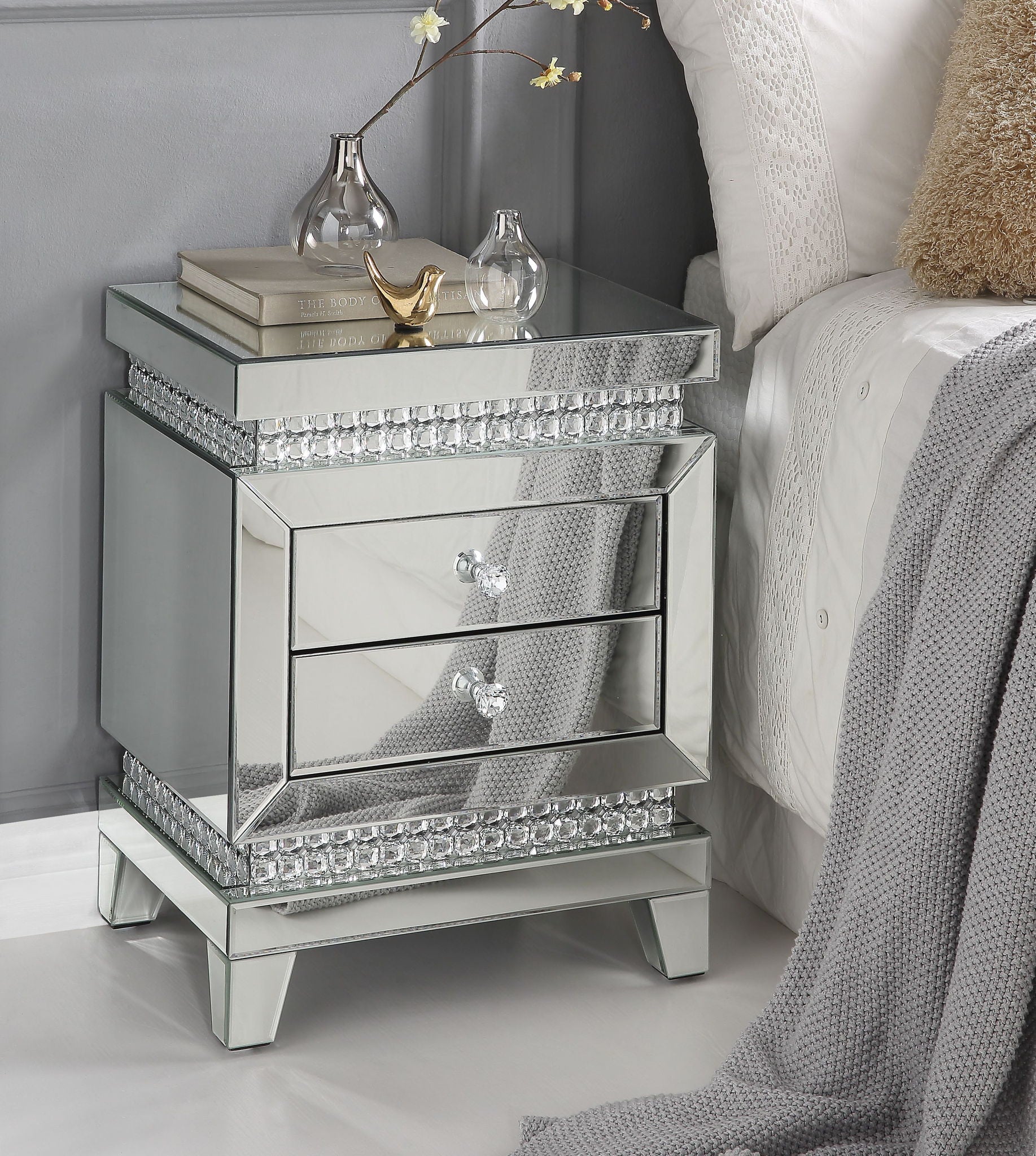 Lotus - Accent Table - Mirrored & Faux Ice Cube Crystals
