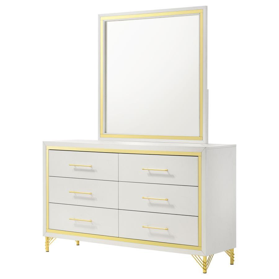 Coaster Fine Furniture Lucia - 6-Drawer Dresser With Mirror - White | Meri Furniture