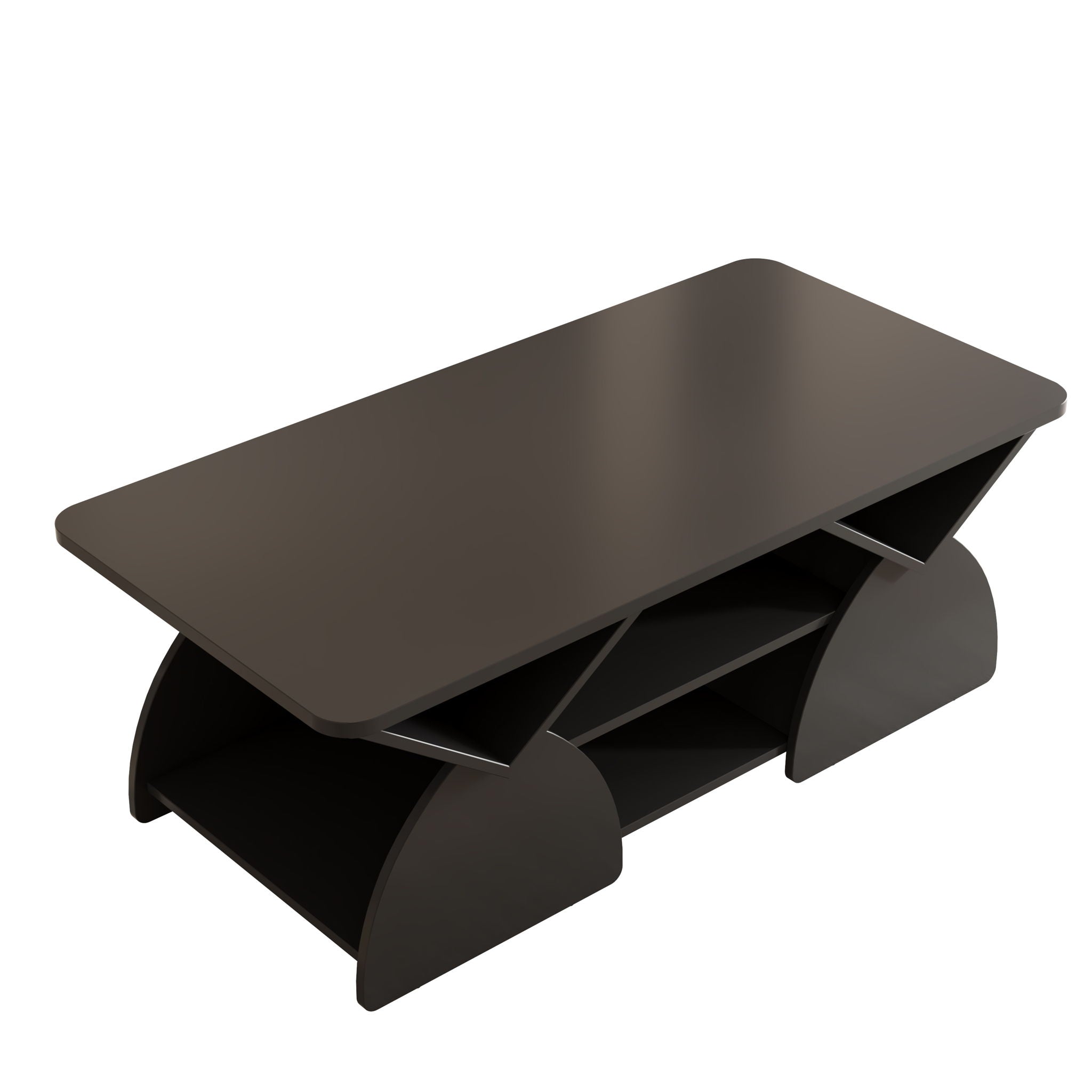 Geometric Engineered Coffee Table With Rounded Corners With Open Shelves