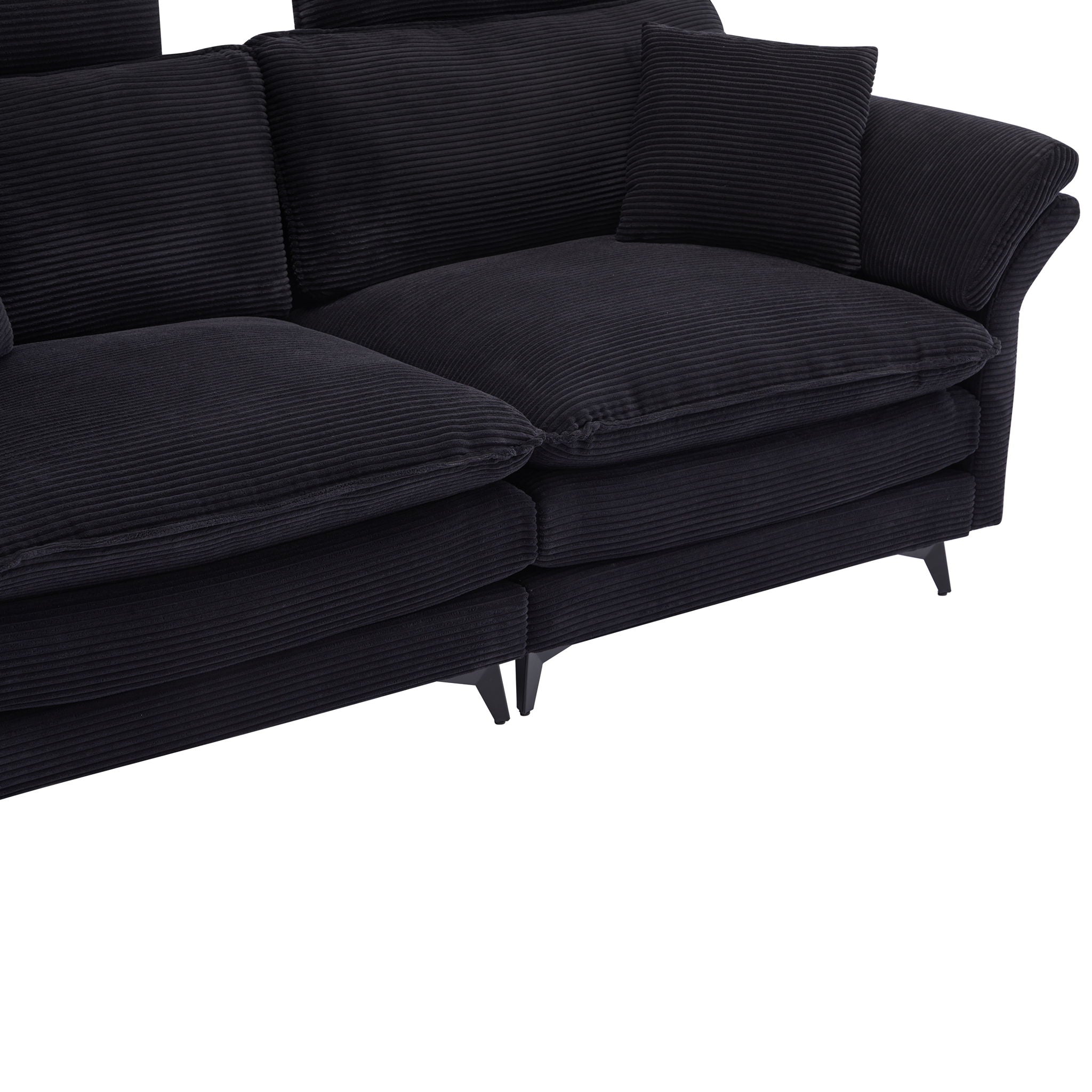 Modern Corduroy Deep Seat Sectional Sofa With Ottoman