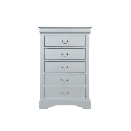 Bring casual elegance into your home with the Louis Phillipe chest. This chest is a piece that offers any bedroom a sophisticated look.