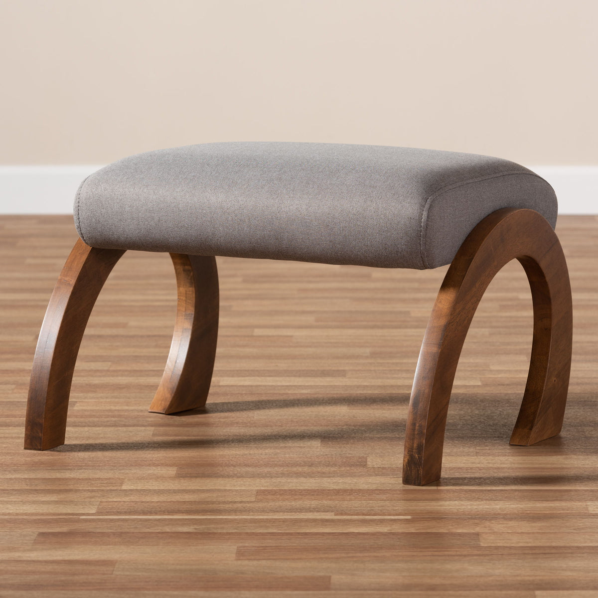Sandrine Modern and Contemporary Grey Fabric Upholstered Walnut Brown Finished Wood Ottoman