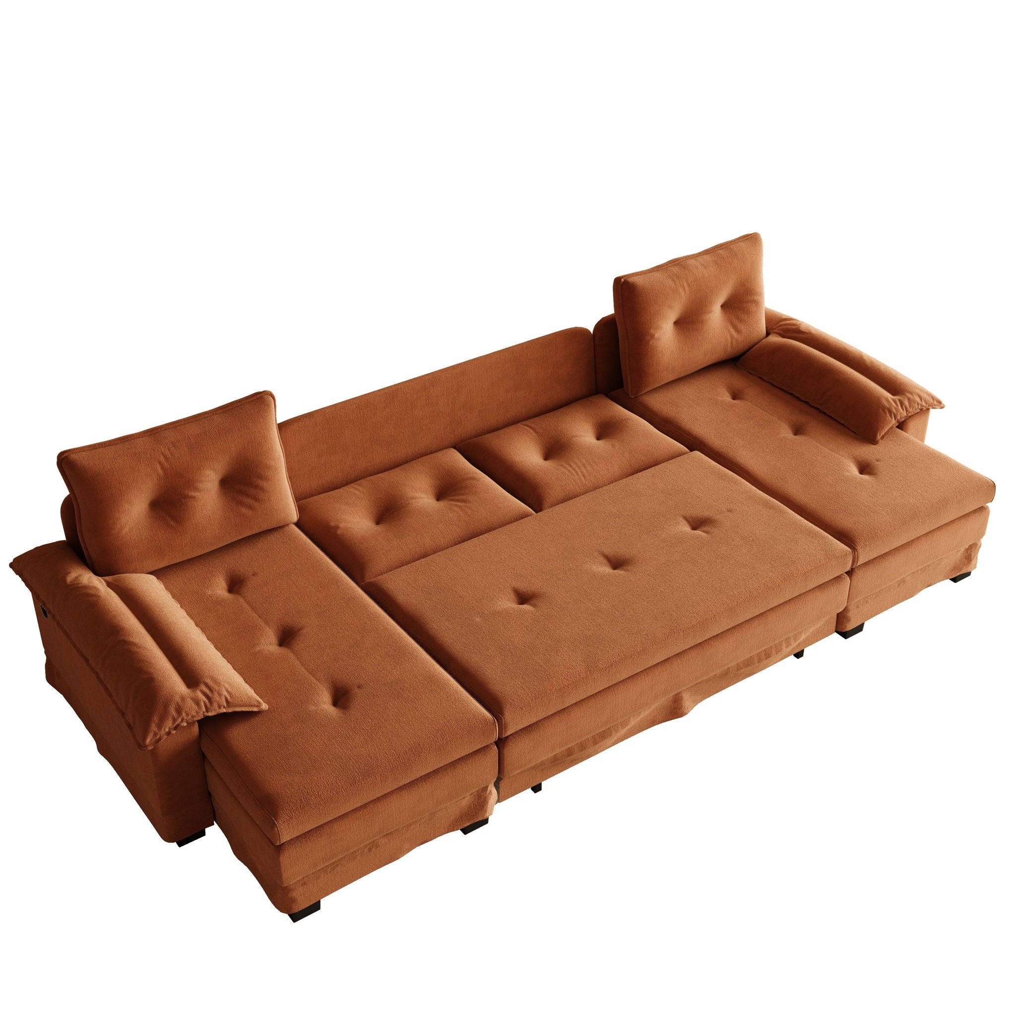 U-Shaped Sleeper Sofa With Pull Out Bed, Removable Armrests & USB Ports For Living Room