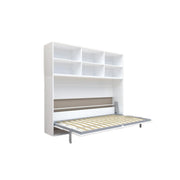 Mordern Design Twin Size Horizontal Murphy Bed With Shelf Storage For Bedroom Or Guestroom Wall Bed Space Saving Hidden Bed With New Style Gas Struts - White