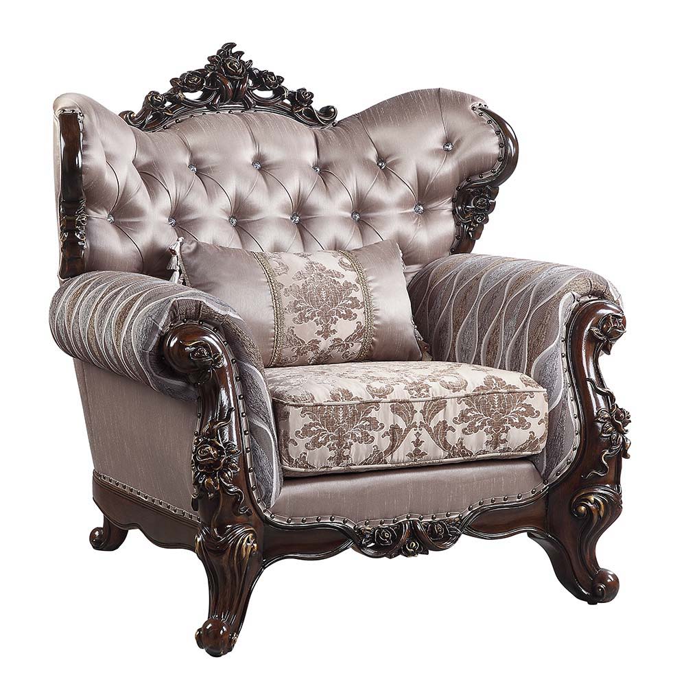 ACME Benbek - Chair - Fabric & Antique Oak Finish | Meri Furniture