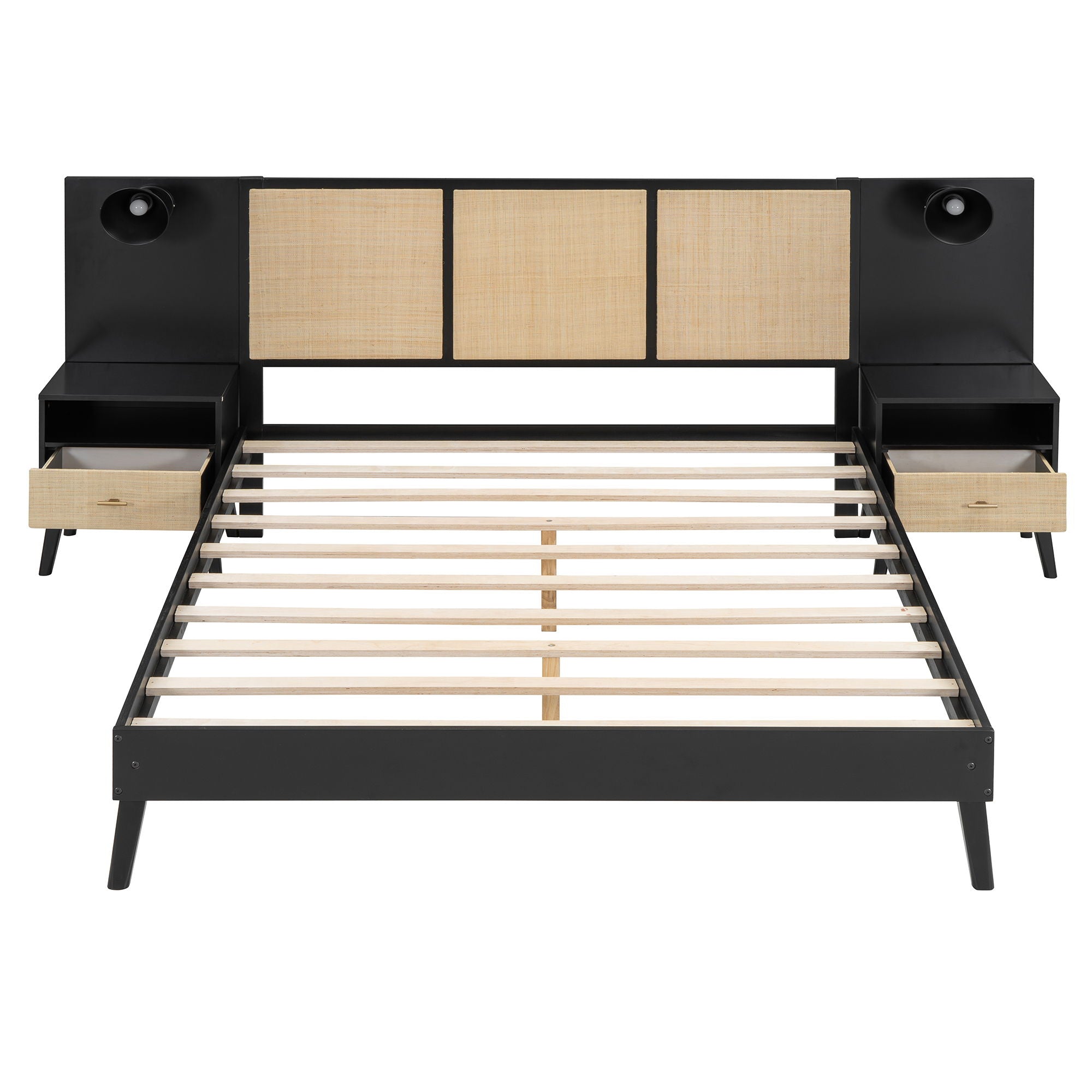 Bed Frame With 2 Nightstands Elegant Design With Lamps