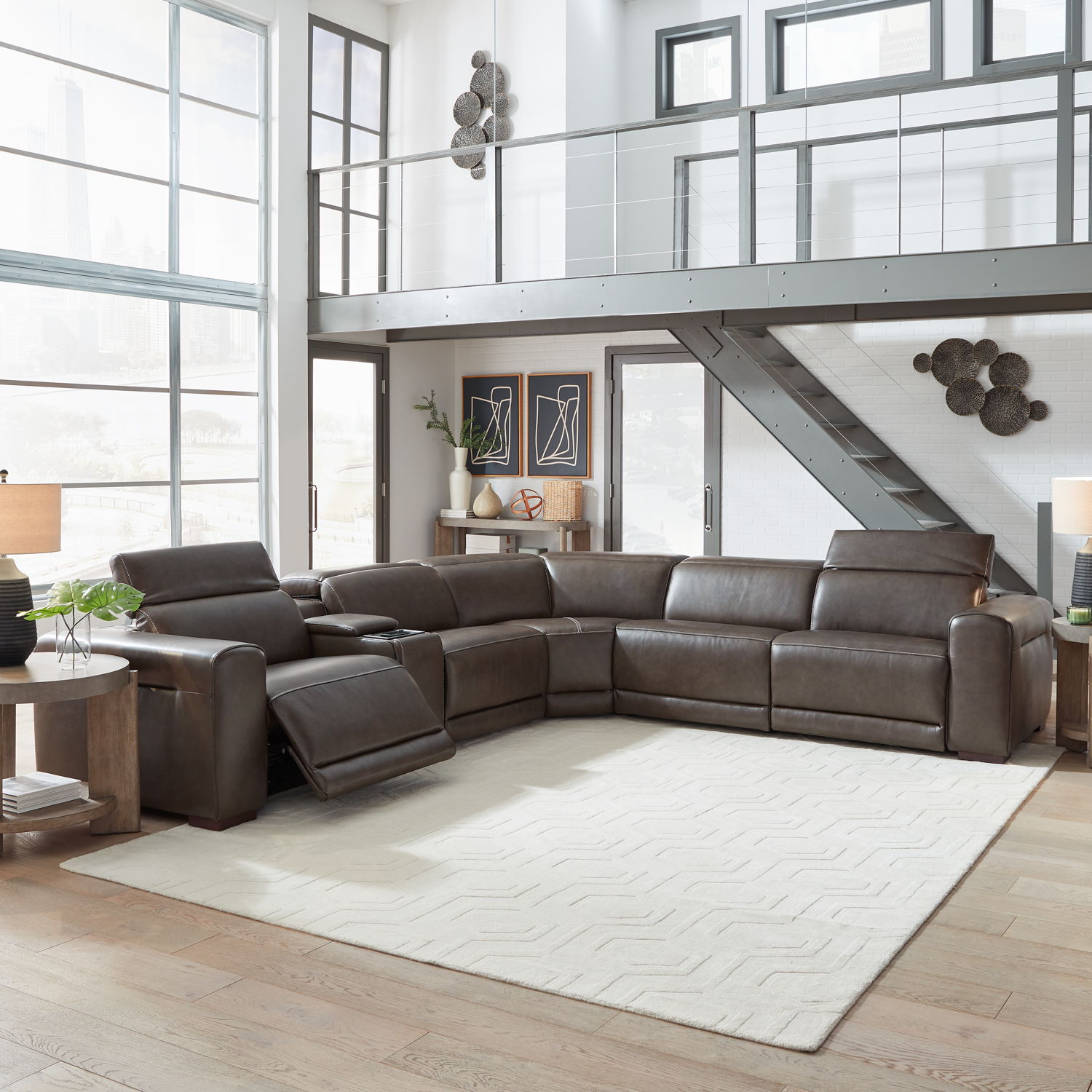 Liberty Furniture Deacon - 6 Piece Sectional - Boston Charcoal Leather | Meri Furniture
