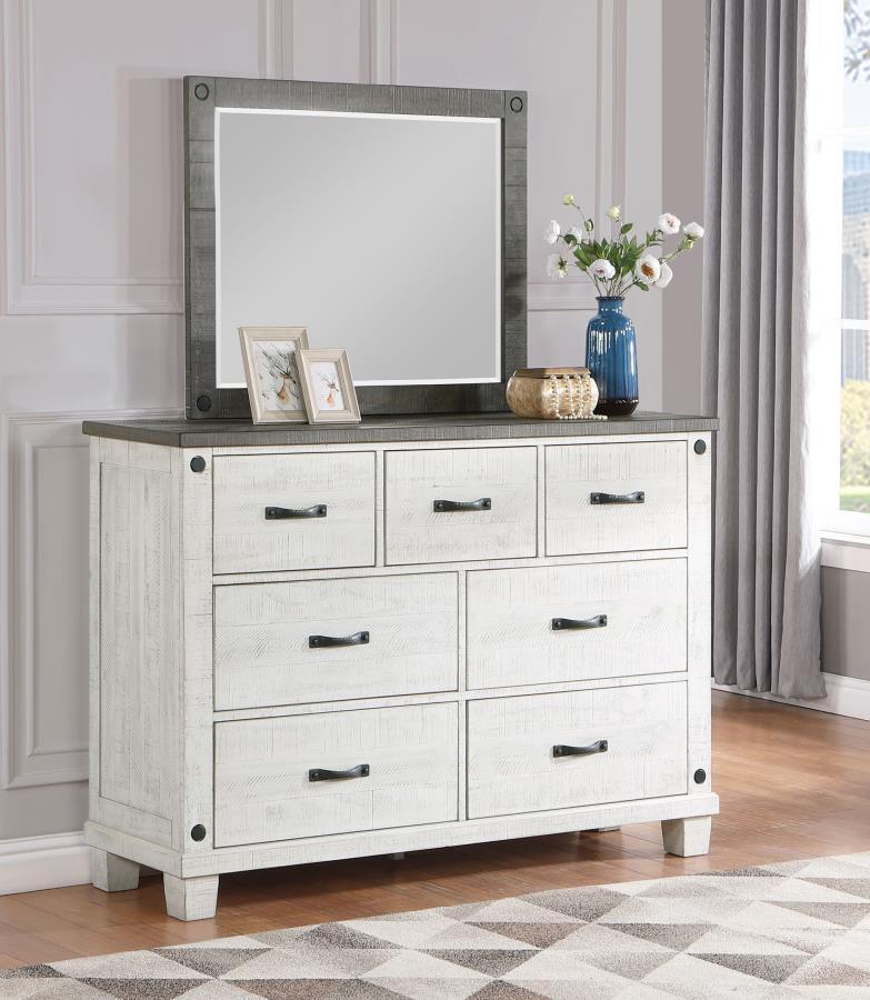 Coaster Fine Furniture Lilith - 7-Drawer Dresser With Mirror - Distressed White | Meri Furniture