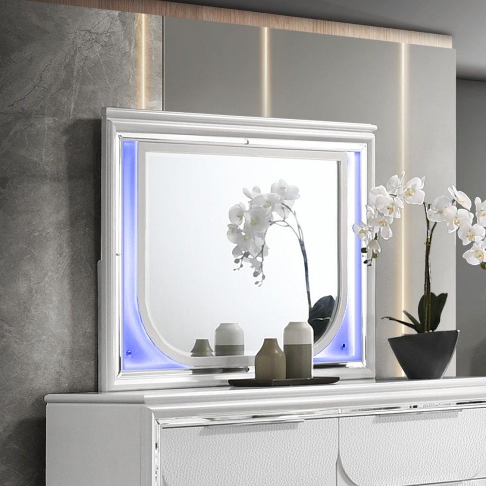 ACME Tarian - Mirror With LED - Pearl White | Meri Furniture