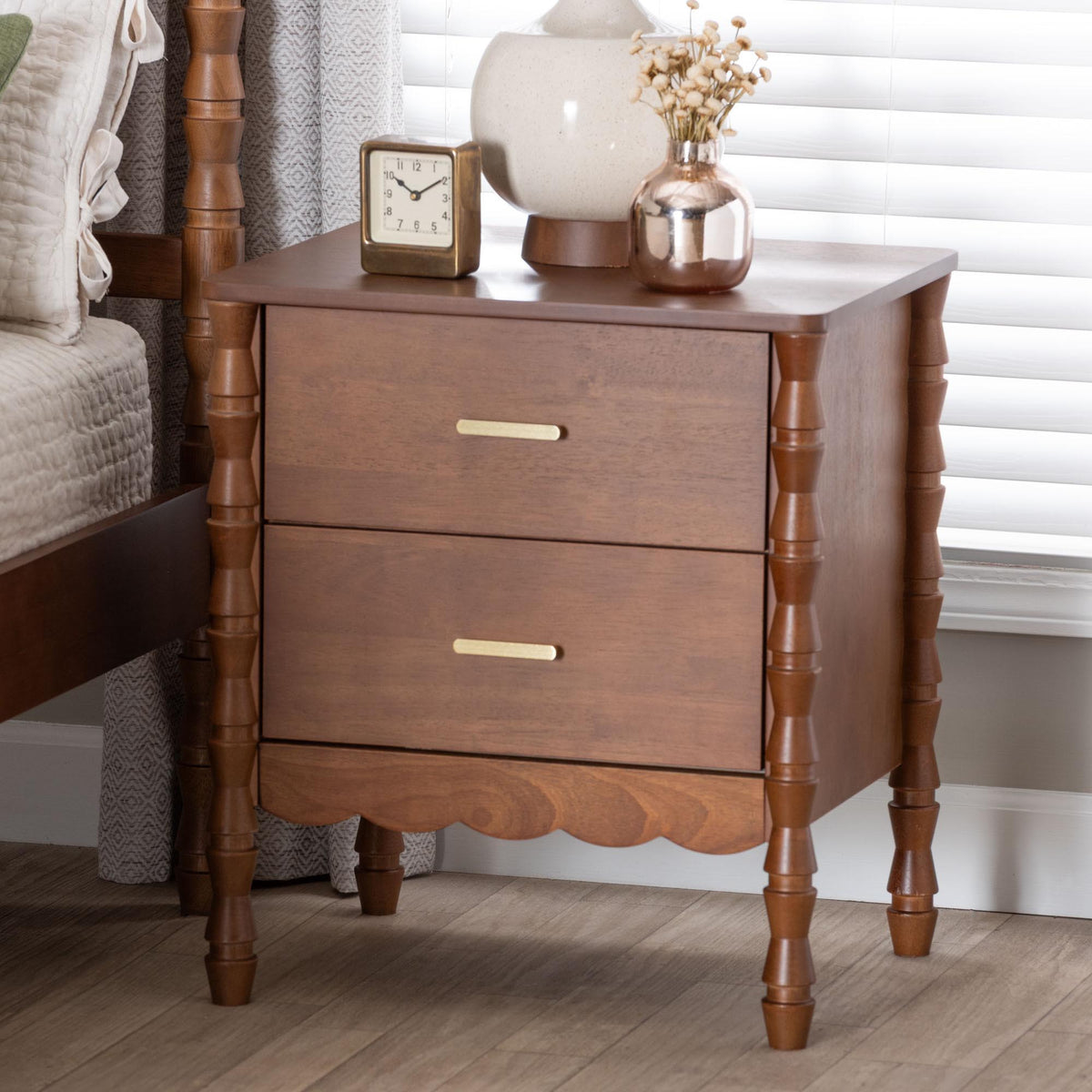 Danette Bobbin Wood 2-Drawer Nightstand