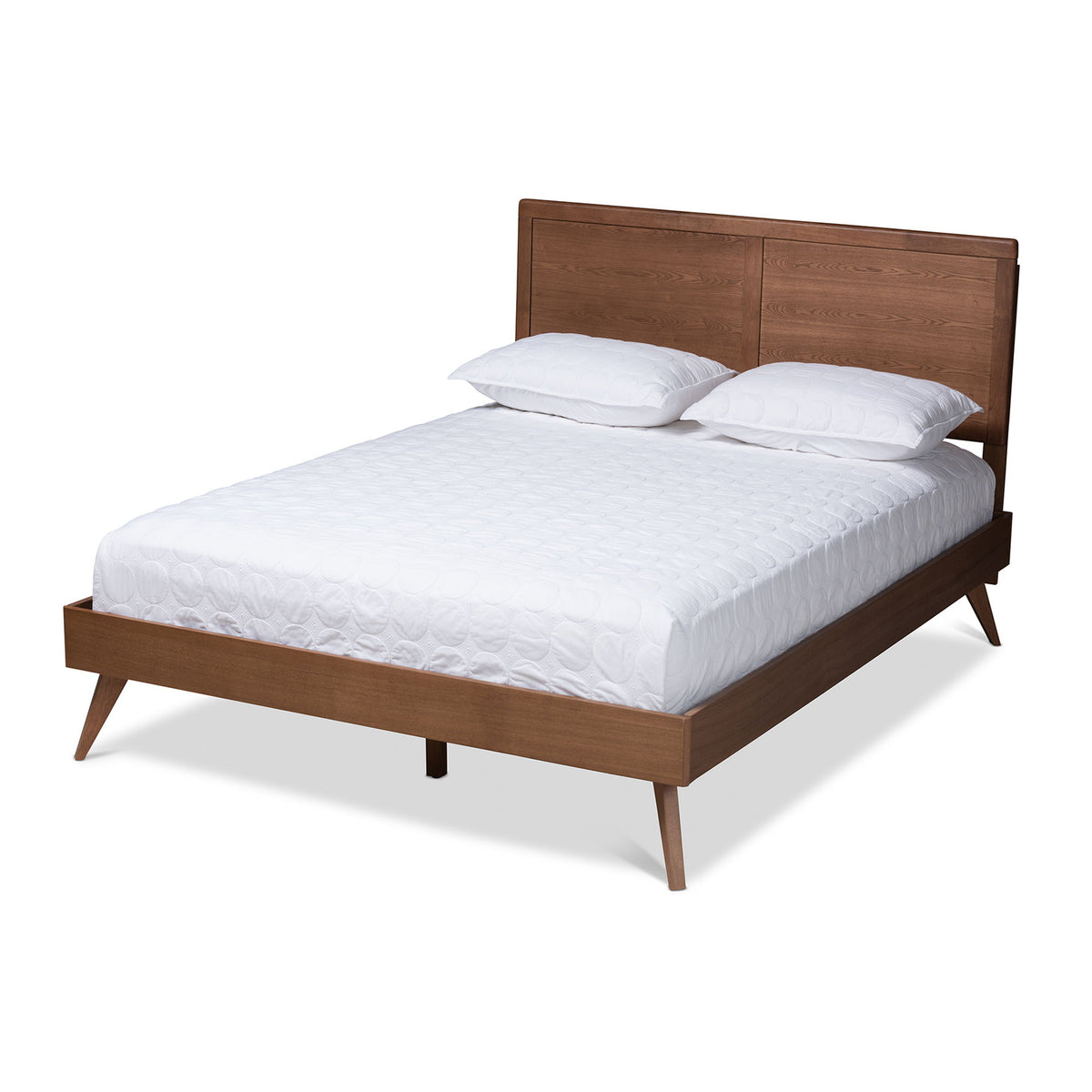 ZeNon Mid-Century Modern Walnut Brown Finished Wood Full Size Platform Bed