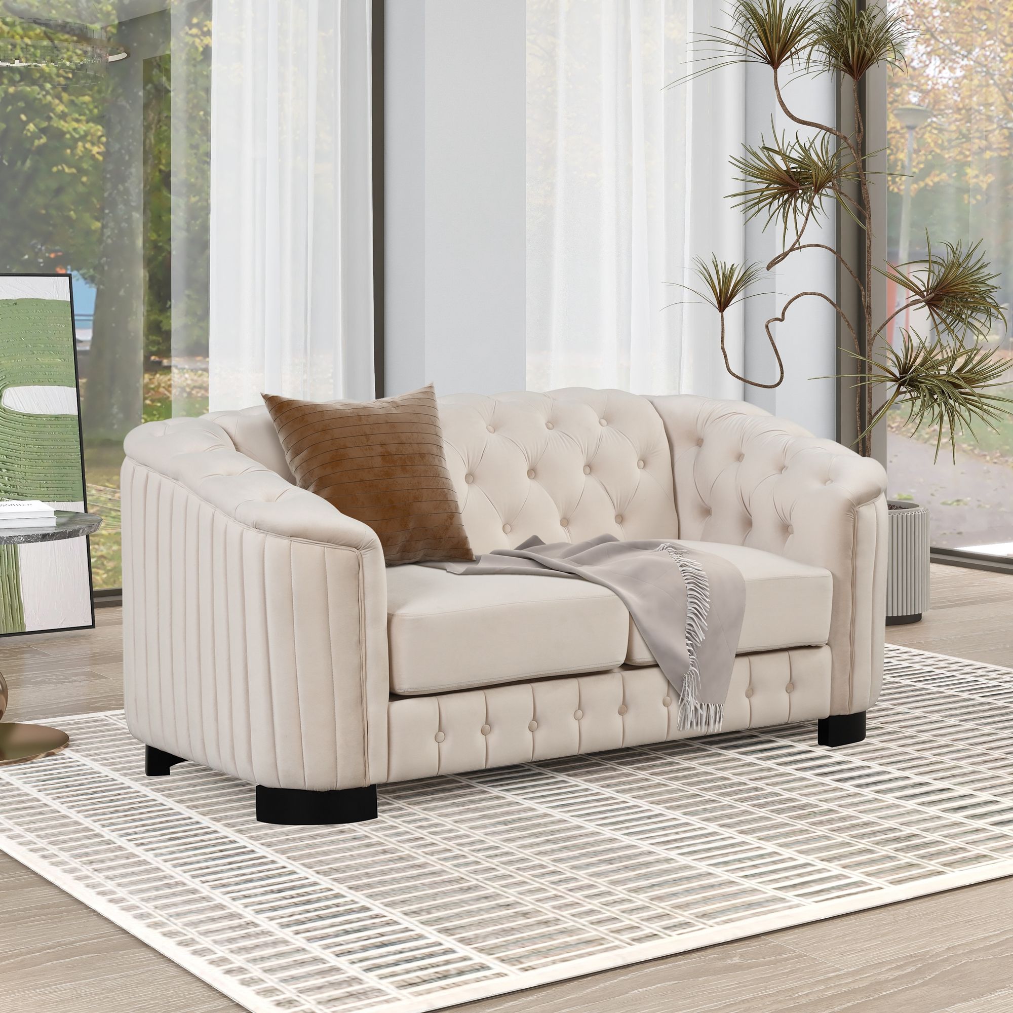 Upholstered Loveseat Sofa With Thick Removable Seat Cushion