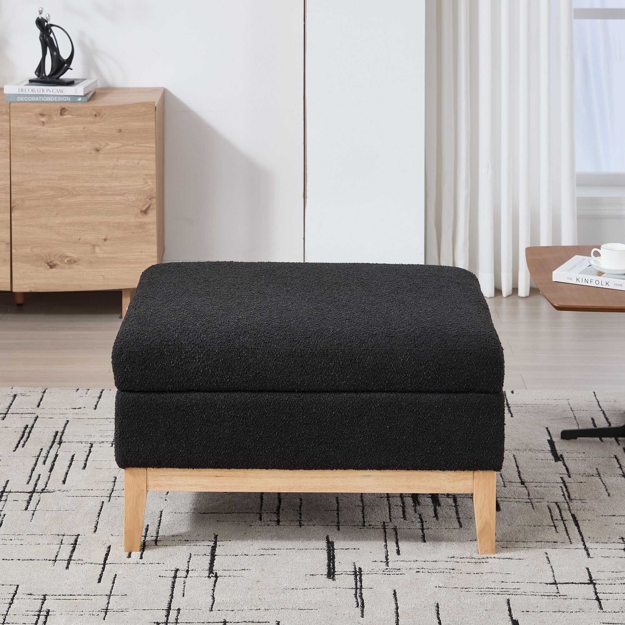 Upholstered Storage Ottoman With Reversible Lid Coffee Table, Foot Stool