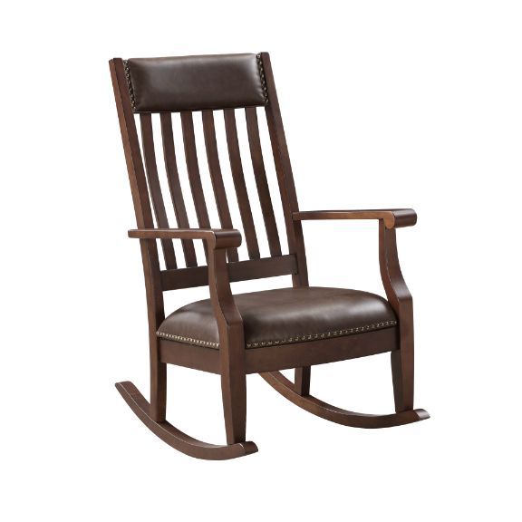 Raina - Rocking Chair - Brown PU & Walnut Finish