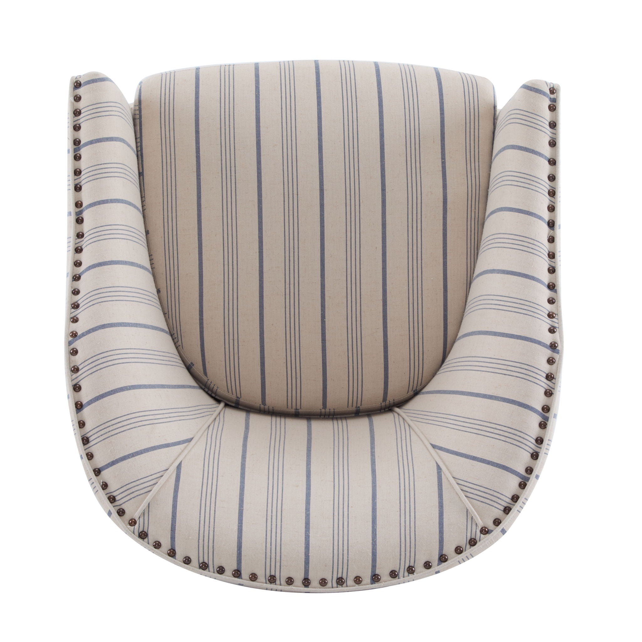 Transitional Upholstered Stripe Barrel Chair With Birch Wood Legs And Plush Cushioned Seat - Beige / Blue Stripe