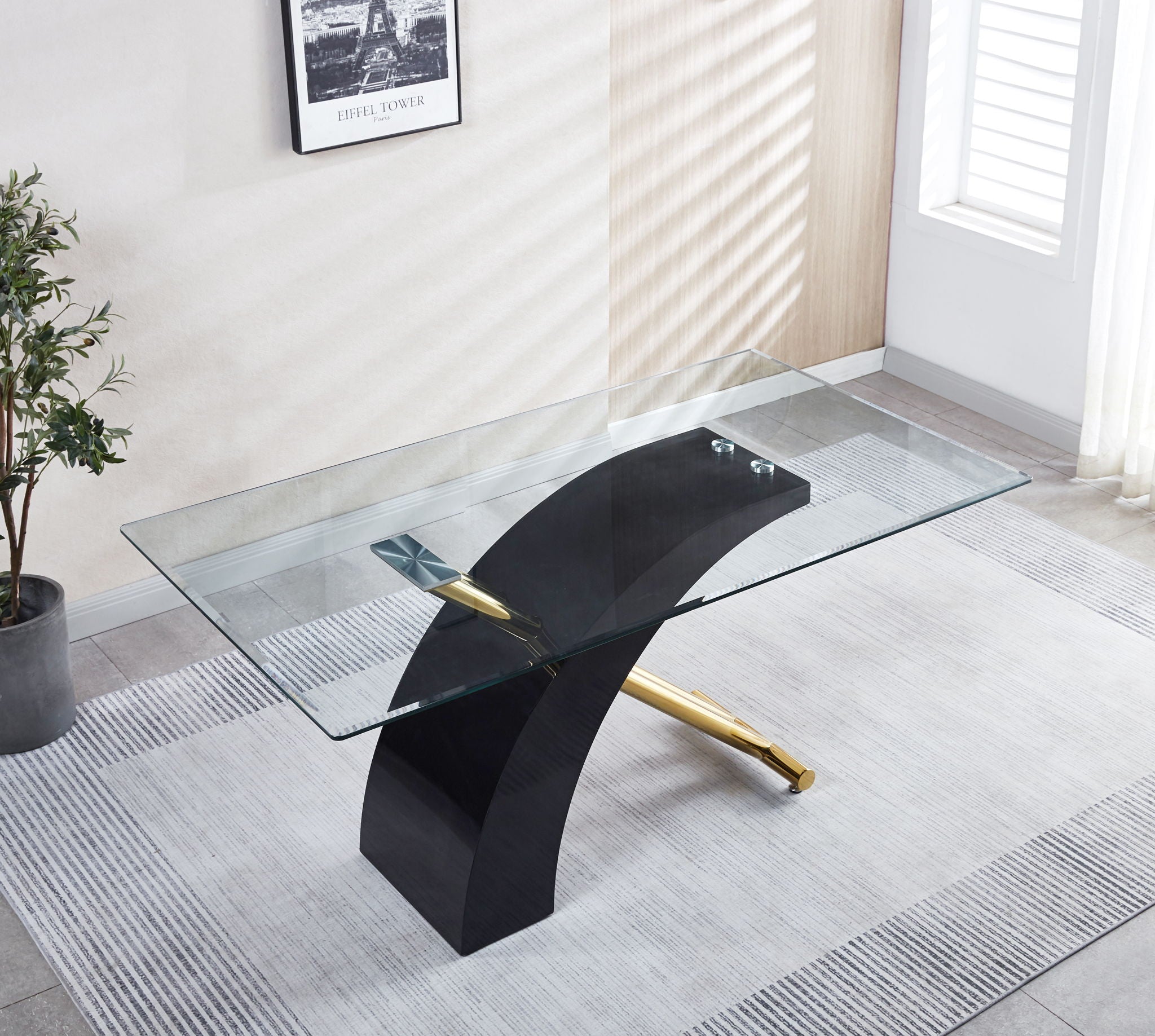 Stylish Dining Room Table, Luxury Glass Top Dining Table, Modern Design For Your House - Black