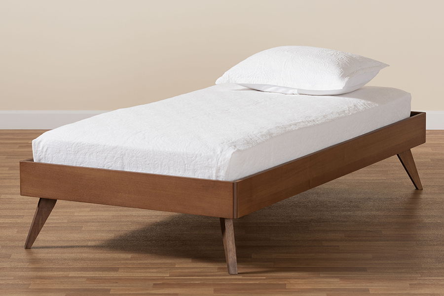 Lissette Mid-Century Modern Ash Walnut Finished Wood Twin Size Platform Bed Frame