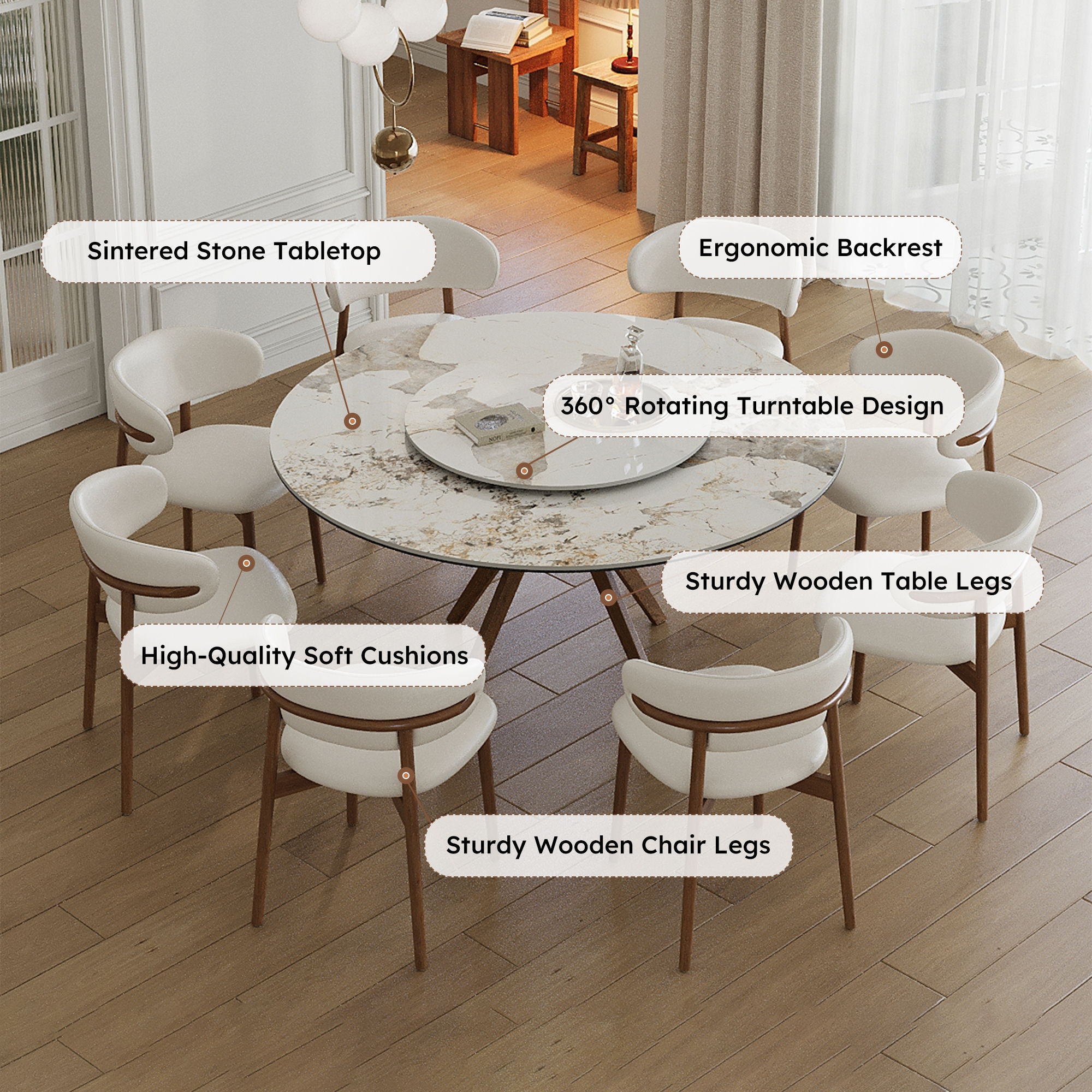 Modern Sintered Stone Dining Table Set With Chairs