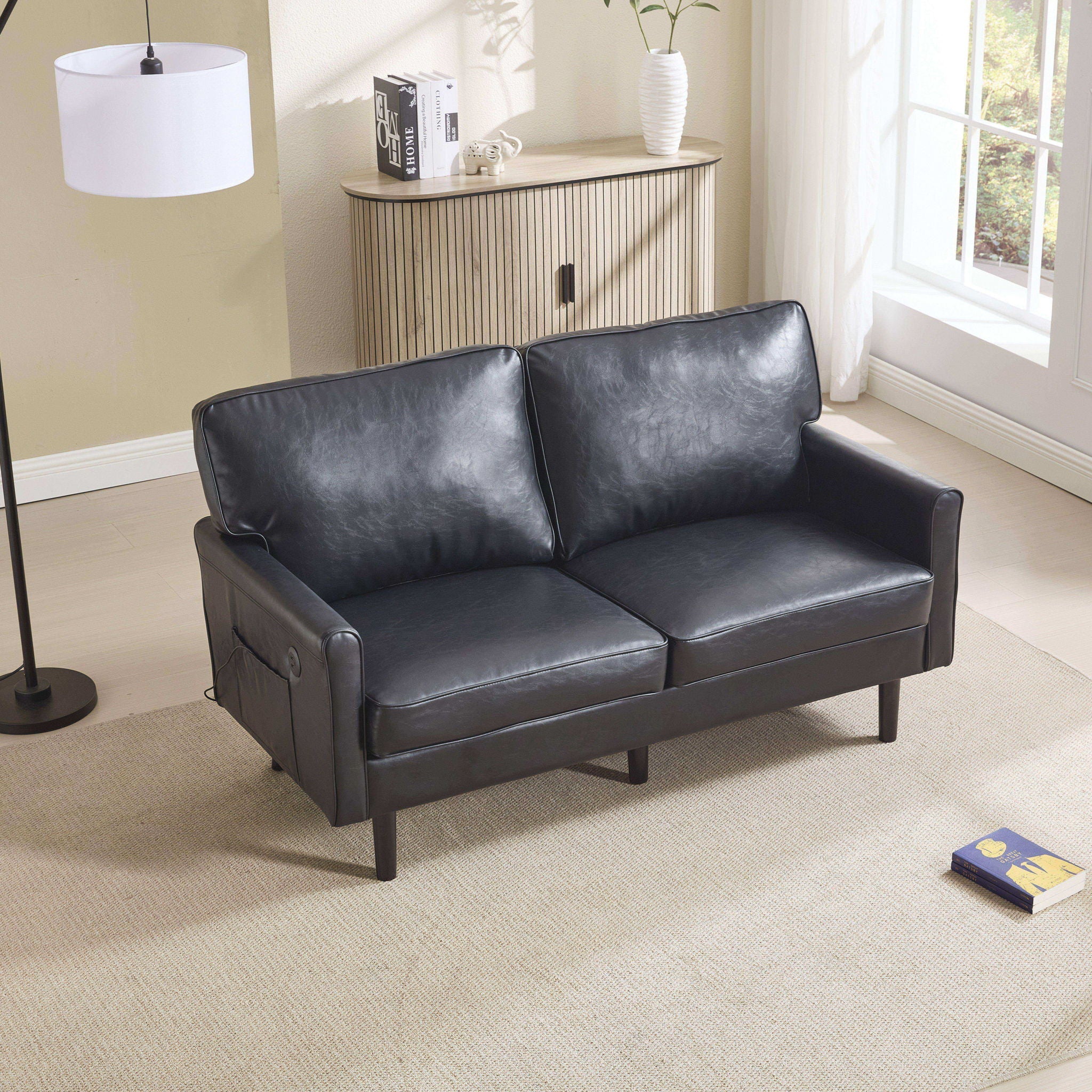 Mid Century Modern Loveseat Sofa With USB Ports, Removable Pillow Cover