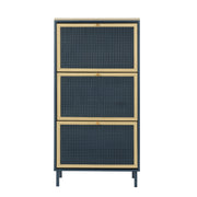 Modern Rattan 3 Door Shoe Rack Cabinet For Entryway