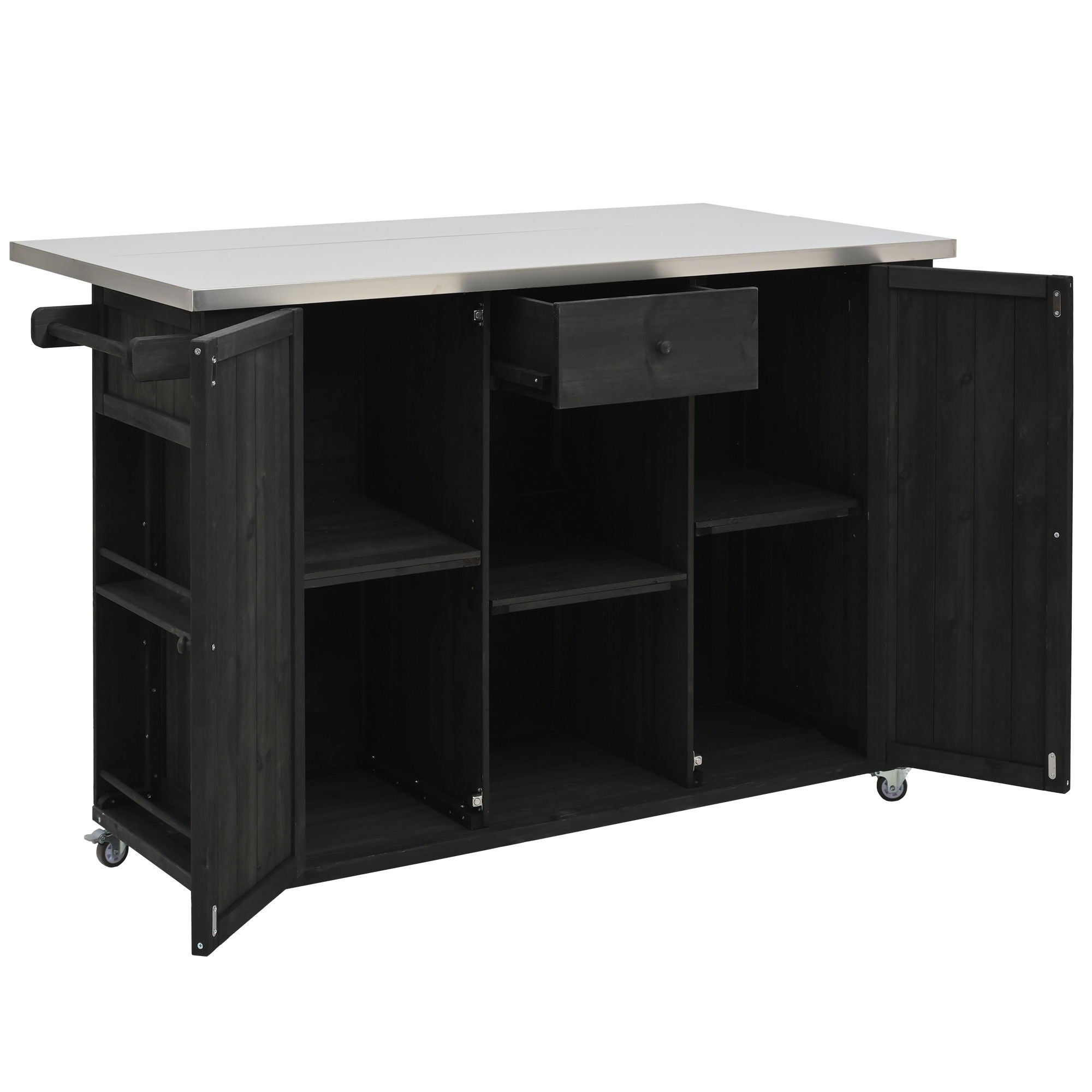 Outdoor Kitchen Island With Stainless Steel Top, Ample Storage Space, Towel And Spice Racks And A Bottle Opener