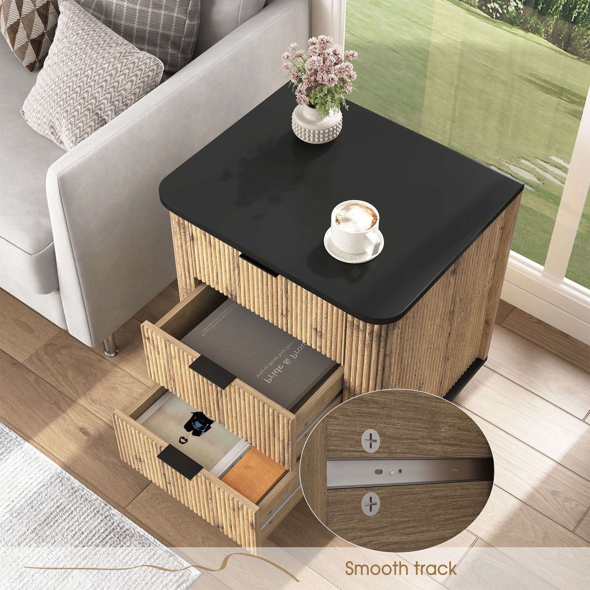 Multi Functional 3 Drawer Nightstand, Perfect For Storing Items Of Different Heights, A Perfect Combination Of Nature And Fashion - Black