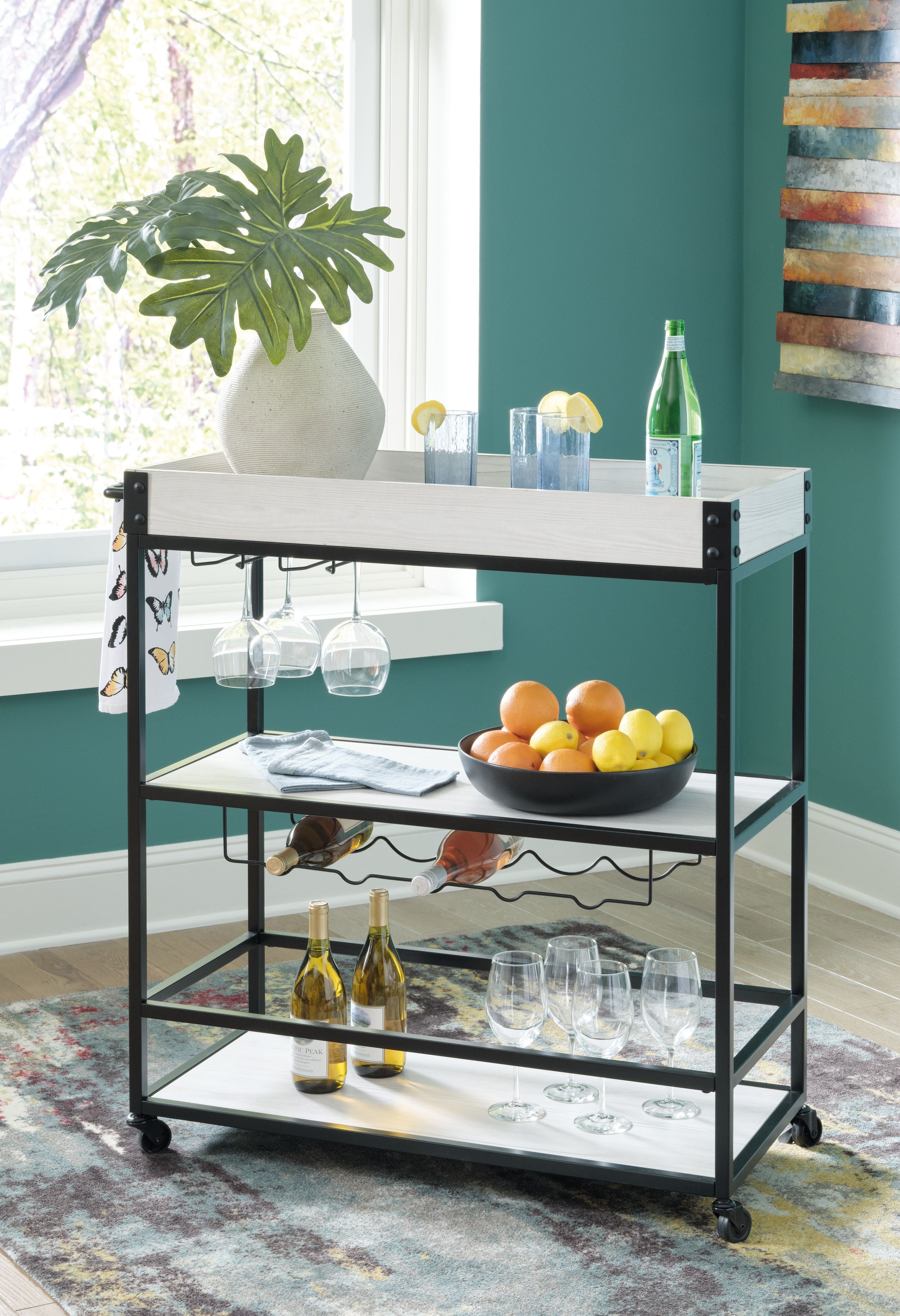 Signature Design by Ashley® Bayflynn - White / Black - Bar Cart | Meri Furniture