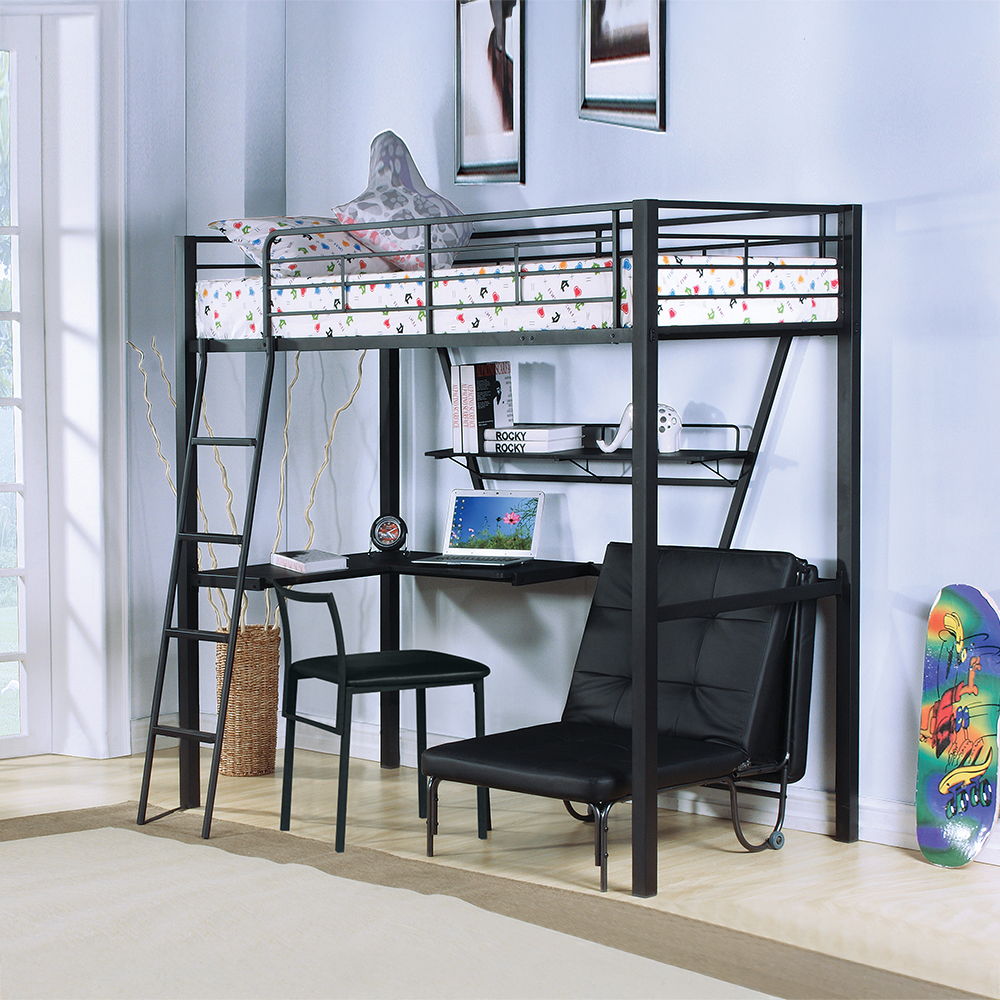 Senon - Twin Loft Bed With Desk - Silver & Black