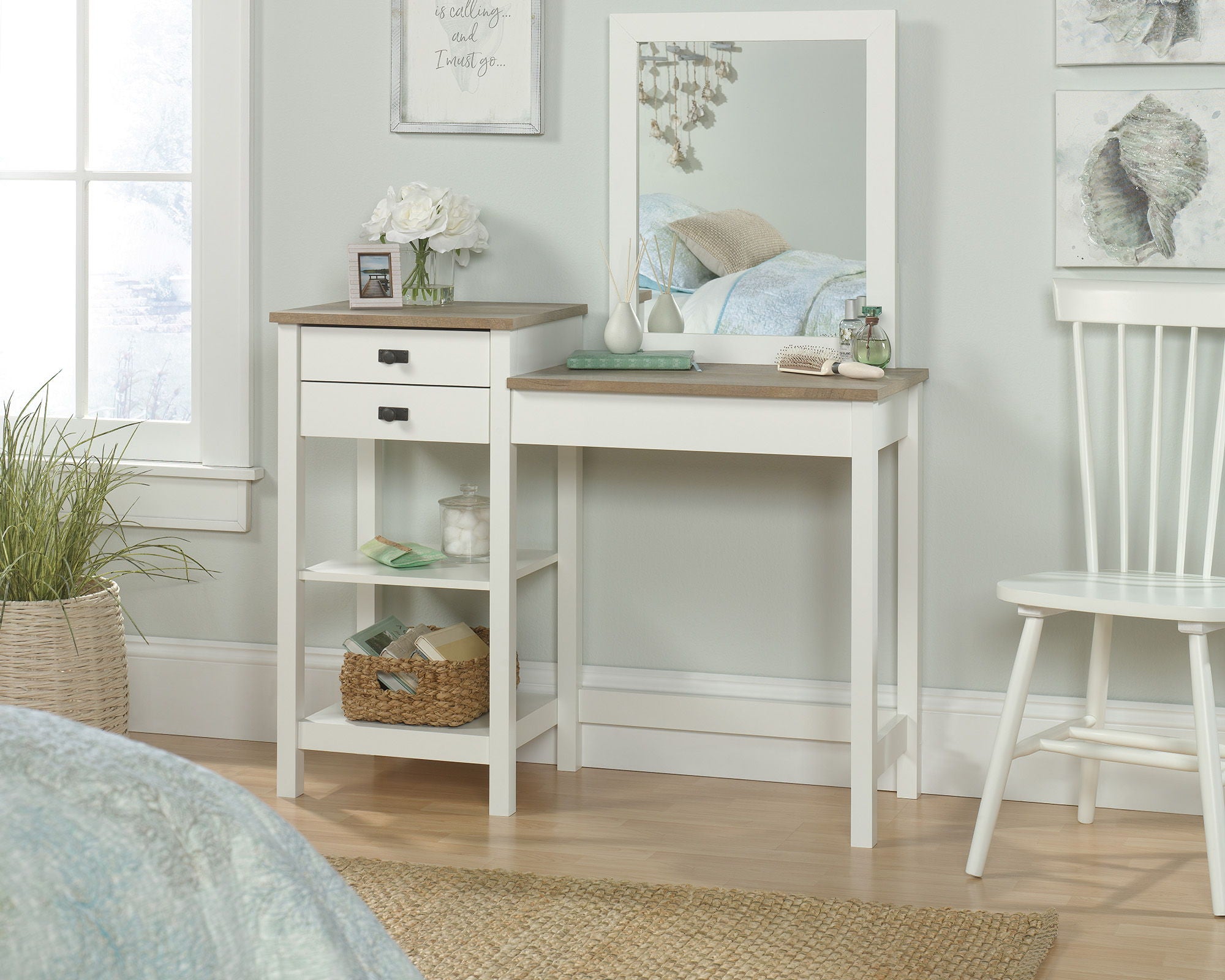 White Bedroom Vanity with Mirror