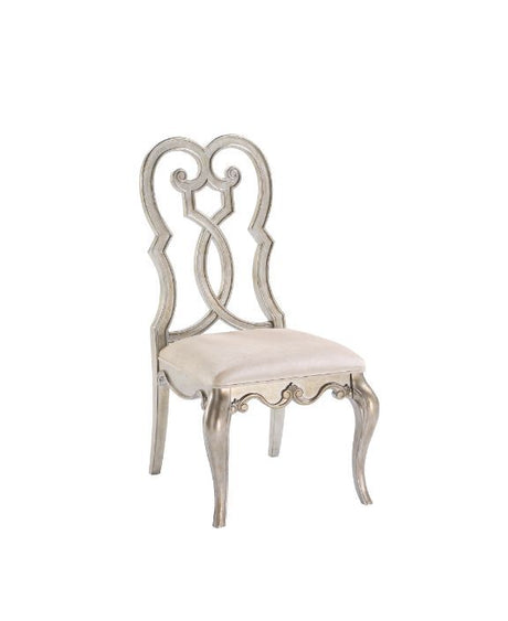 ACME Esteban - Side Chair (Set of 2) - Ivory Velvet & Antique Champagne Finish | Meri Furniture