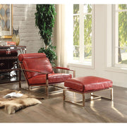 ACME Quinto - Accent Chair - Antique Red Top Grain Leather & Stainless Steel | Meri Furniture