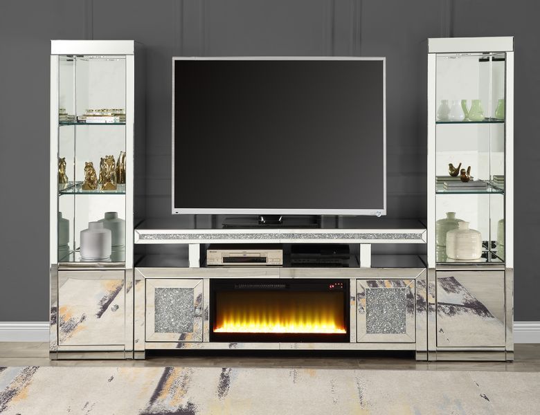 ACME Noralie - TV Stand - Mirrored & Faux Diamonds - 32" | Meri Furniture