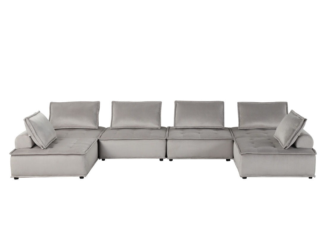 Anna 160"W Light Gray Velvet 6-Seater U-Shape Modular Sectional Sofa