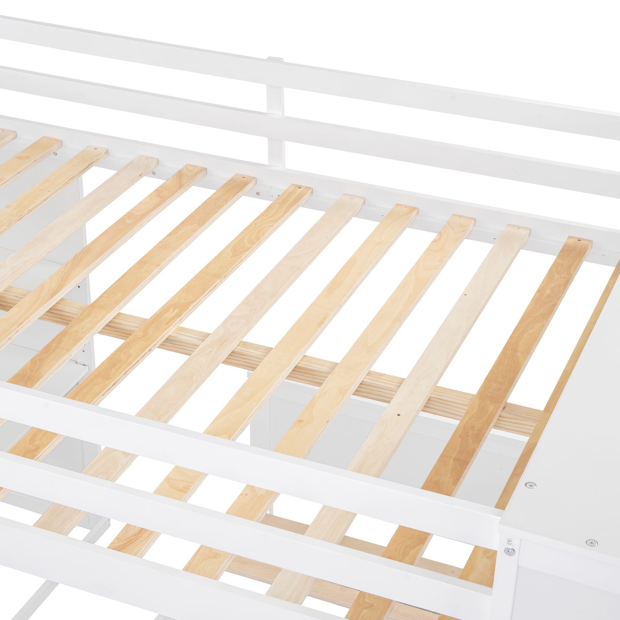 Loft Bed With A Twin Size Standalone Bed, Shelves, Desk, And Wardrobe