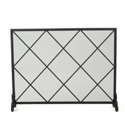 Minimalist Single Panel Iron Fireplace Screen With Diamond Design