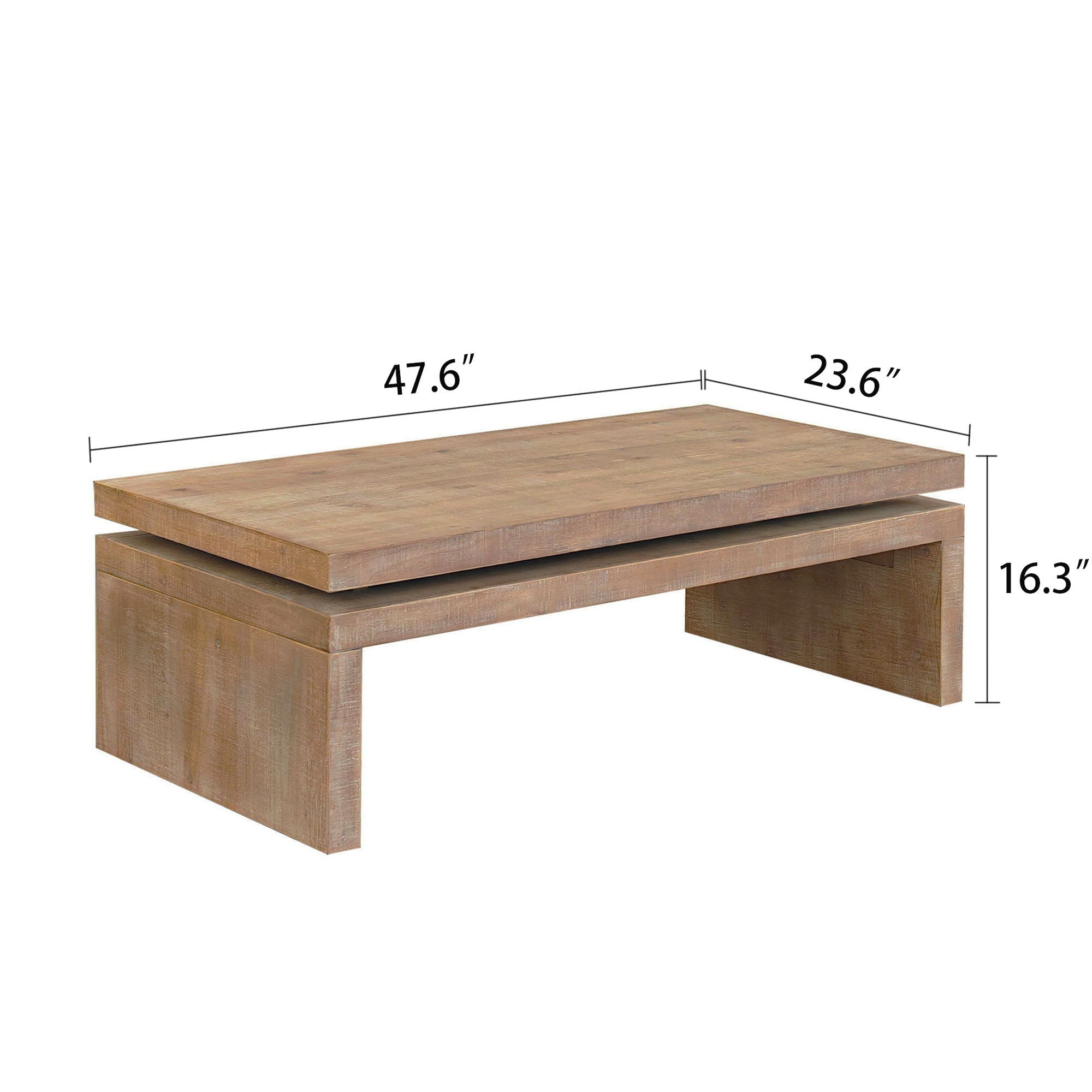 Modern Rustic Wood Table, Rectangular Living Room Center Table With Floating Top Design