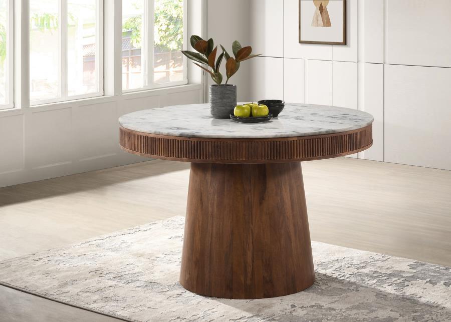 Coaster Fine Furniture Ortega - Round Marble Top Wood Dining Table - Natural | Meri Furniture
