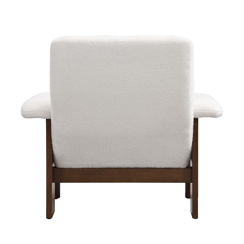 Modern Accent Chair With Ottoman, Mid Century Lounge Chair With Footrest, Comfy Fabric Armchair Upholstered Set With Solid Wood Frame For Living Room - White