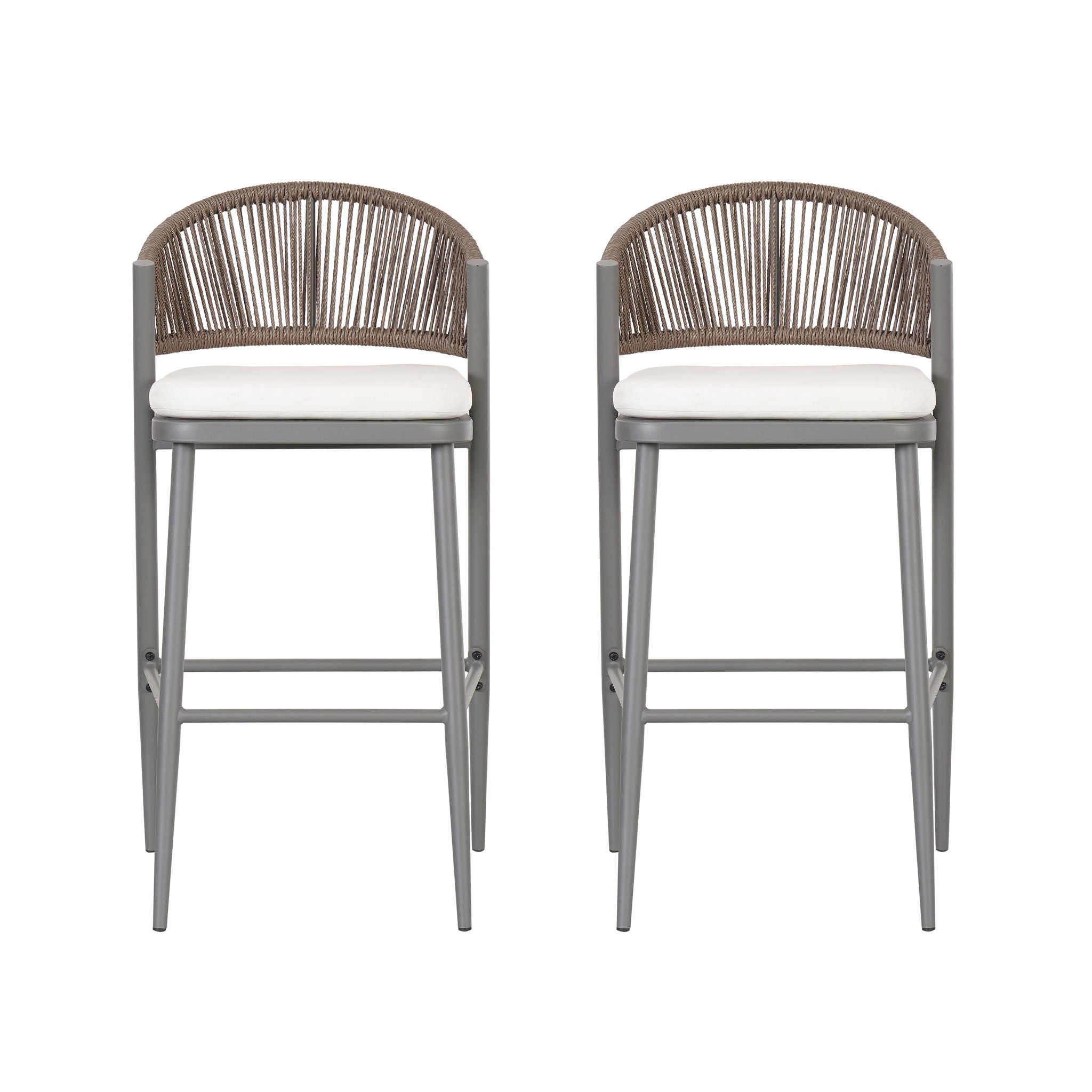 Outdoor Bar Height Metal Frame Counter Stools With Scallop Shaped Backrest & Water Resistant Cushions
