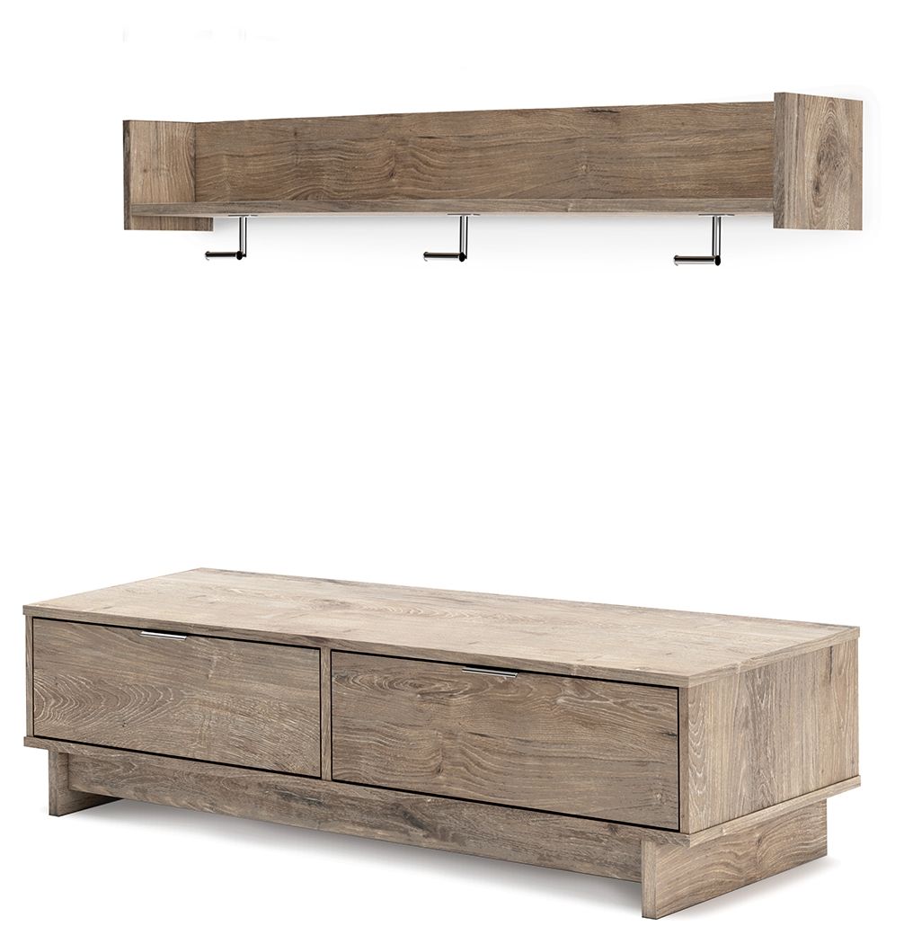 Signature Design by Ashley® Oliah - Natural - Bench With Coat Rack | Meri Furniture