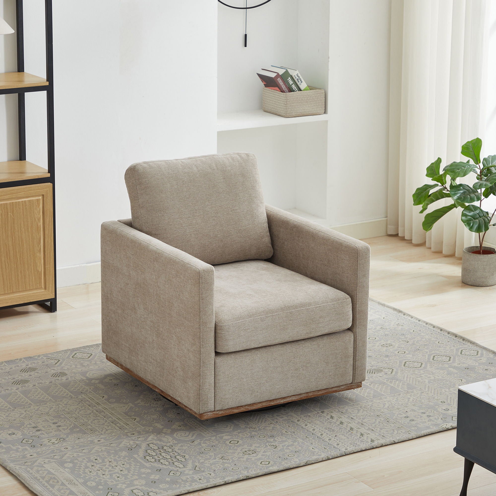 Modern Square Upholstered Swivel Accent Chair With Metal Base