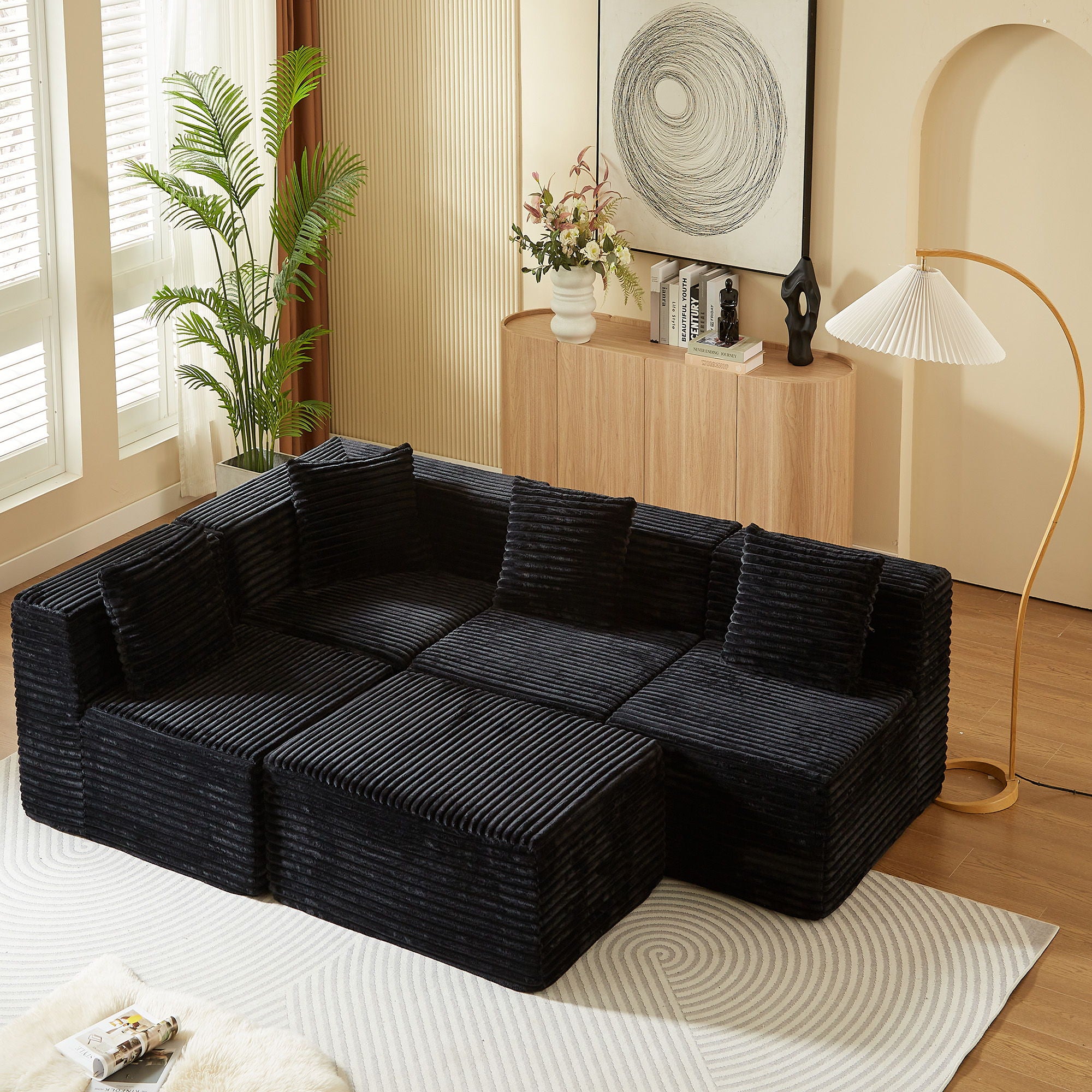 Modular Sectional Couches For Living Room With Deep Seat, L Shape Cloud Sofa Couch, High Density Memory Foam, Boneless Upholstered Couchesy - Black