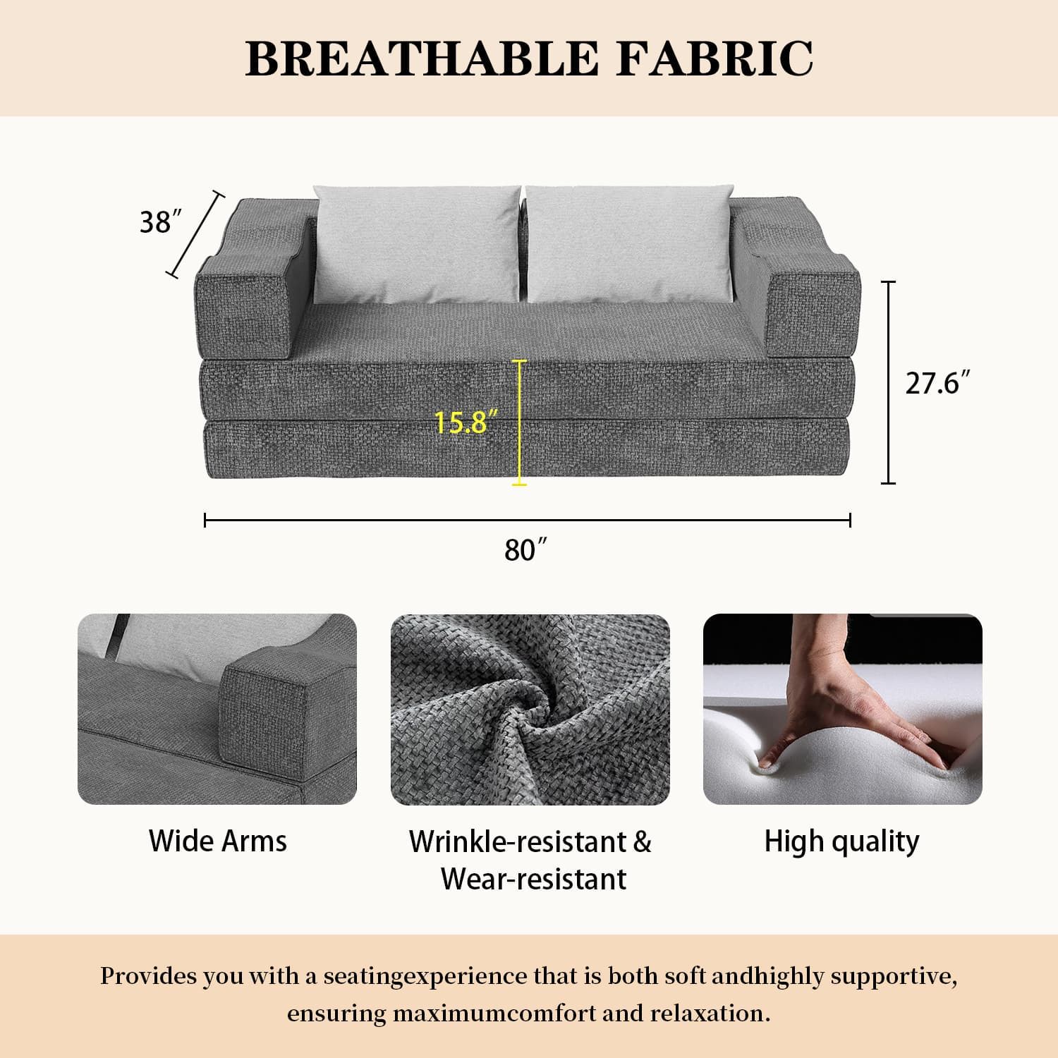 3 Seat Folding Floor Couch & King Size Bed Mattress