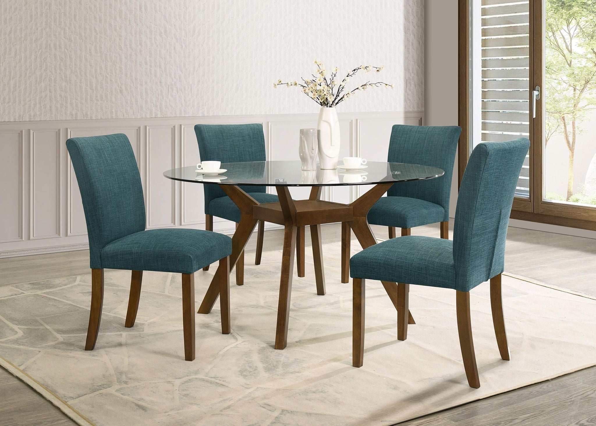 Paxton Round 48-inch Glass Top Wood Dining Table Brown