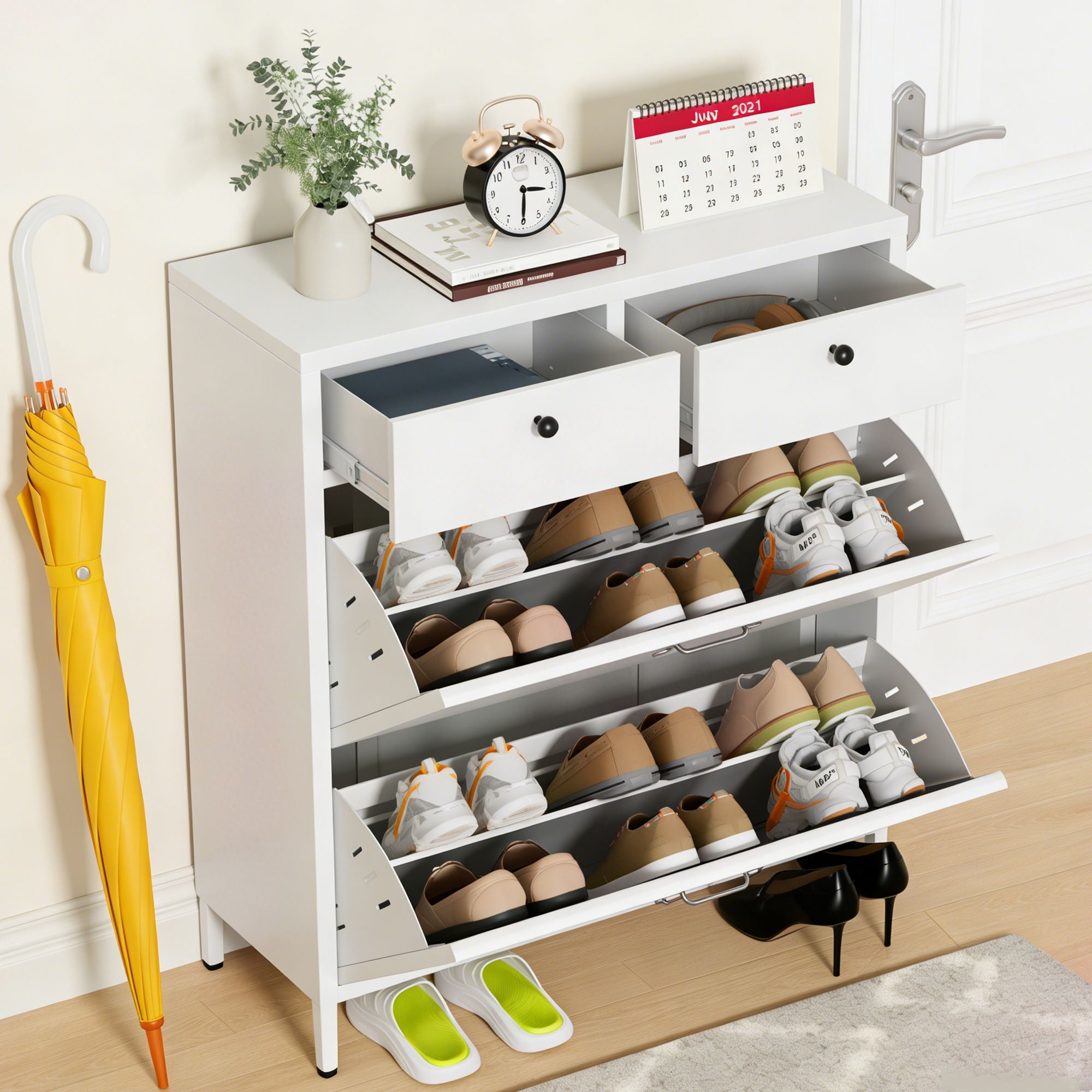 Shoe Cabinet With Flip Drawers