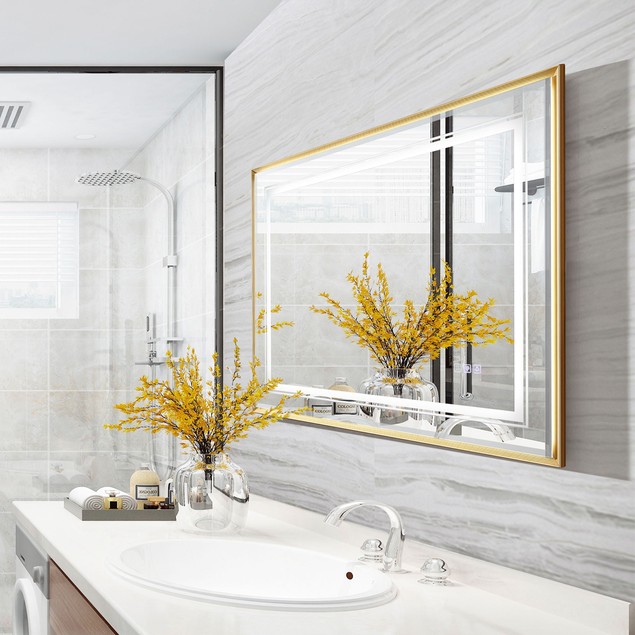 LED Bathroom Beveled Mirror, 3000 - 6000K Gradient Front And Backlit LED Mirror For Bathroom, 3 Colors Dimmable, Ip54 Enhanced Anti Fog