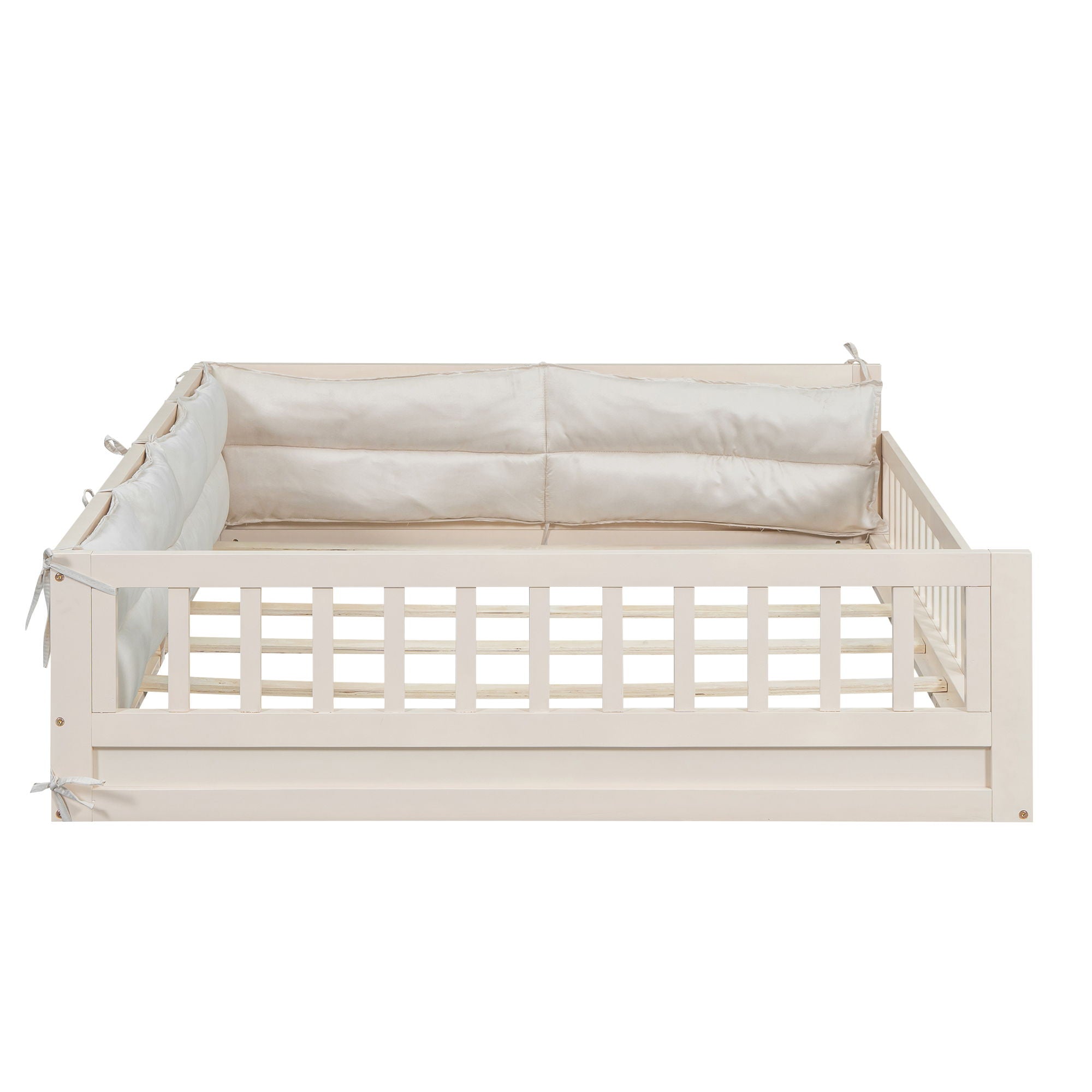 Upholstered Platform Bed With Guardrail And Pillow